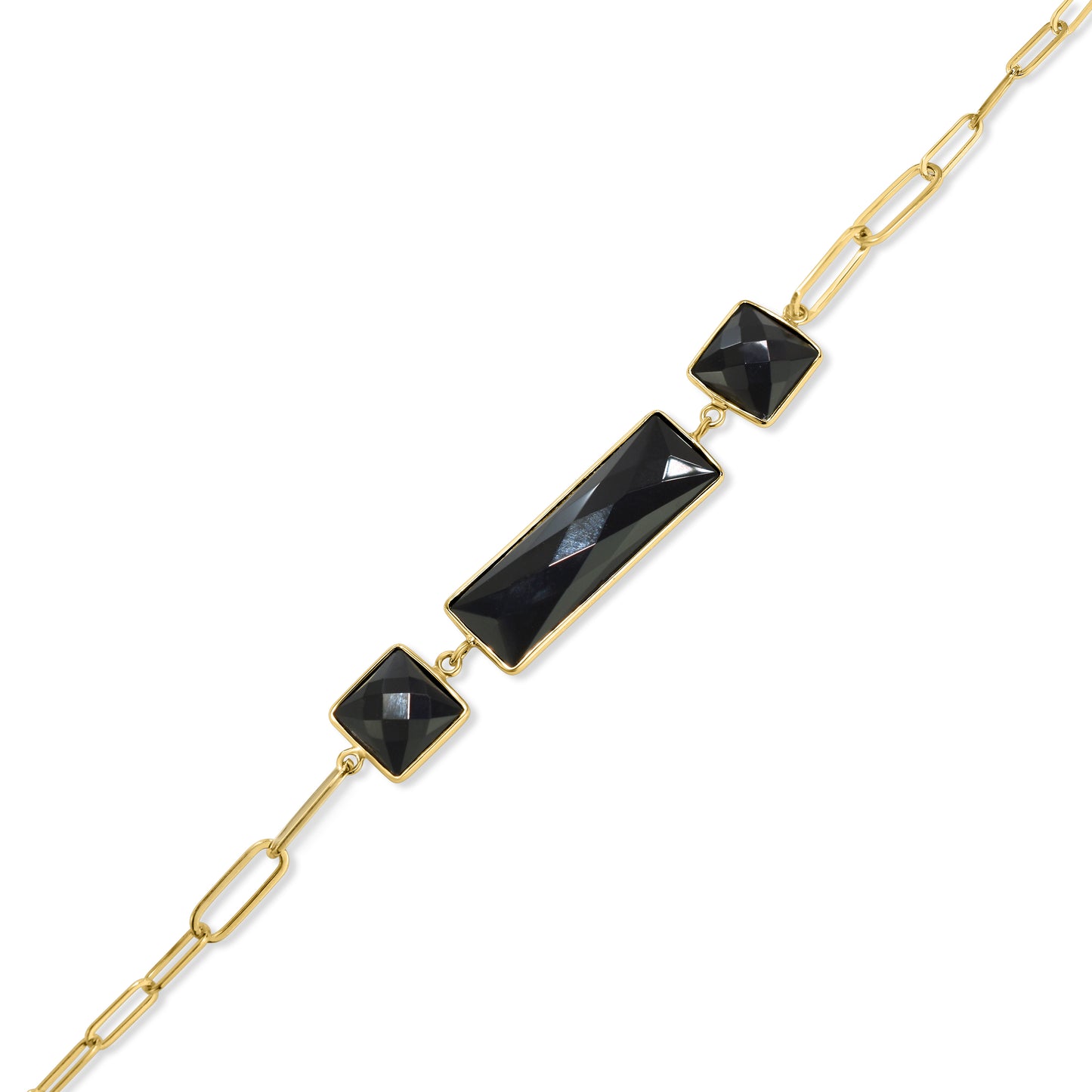 14k Onyx Square & Bezel Paperclip Bracelet