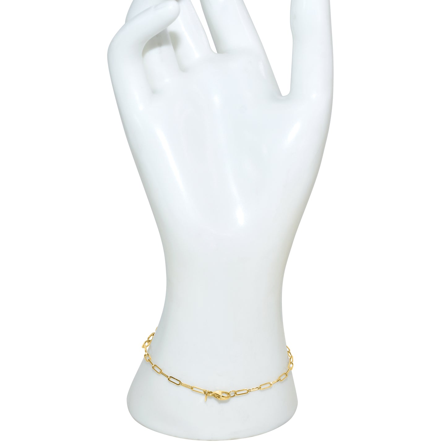14k White Topaz Mixed Shape Bezel Bar Paperclip Bracelet