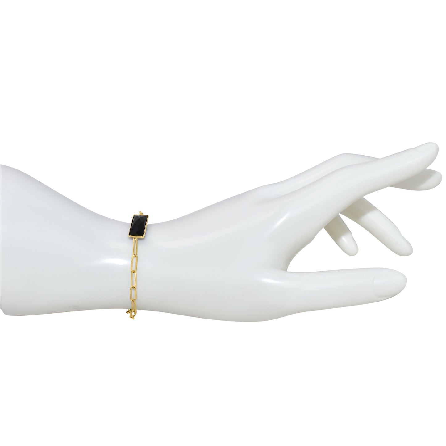 14k Black Onyx Rectangle Bar Paperclip Bracelet