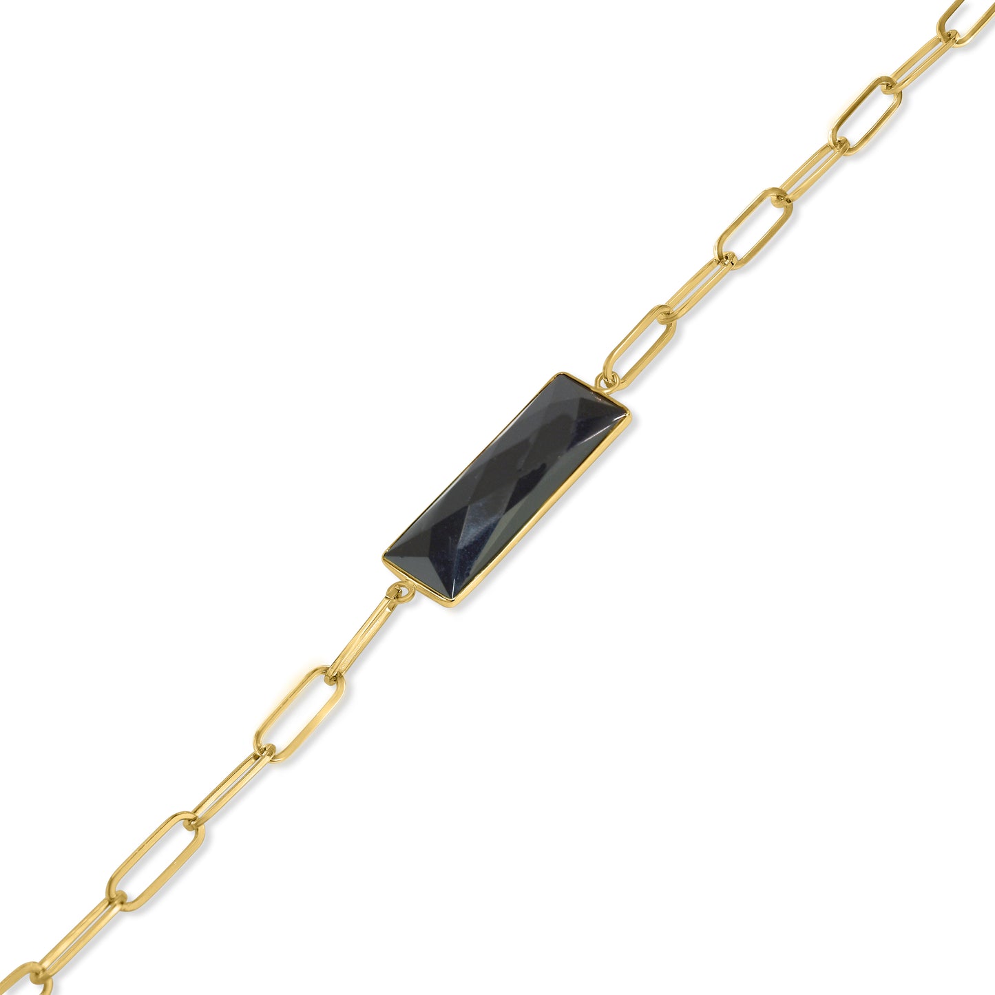 14k Black Onyx Rectangle Bar Paperclip Bracelet