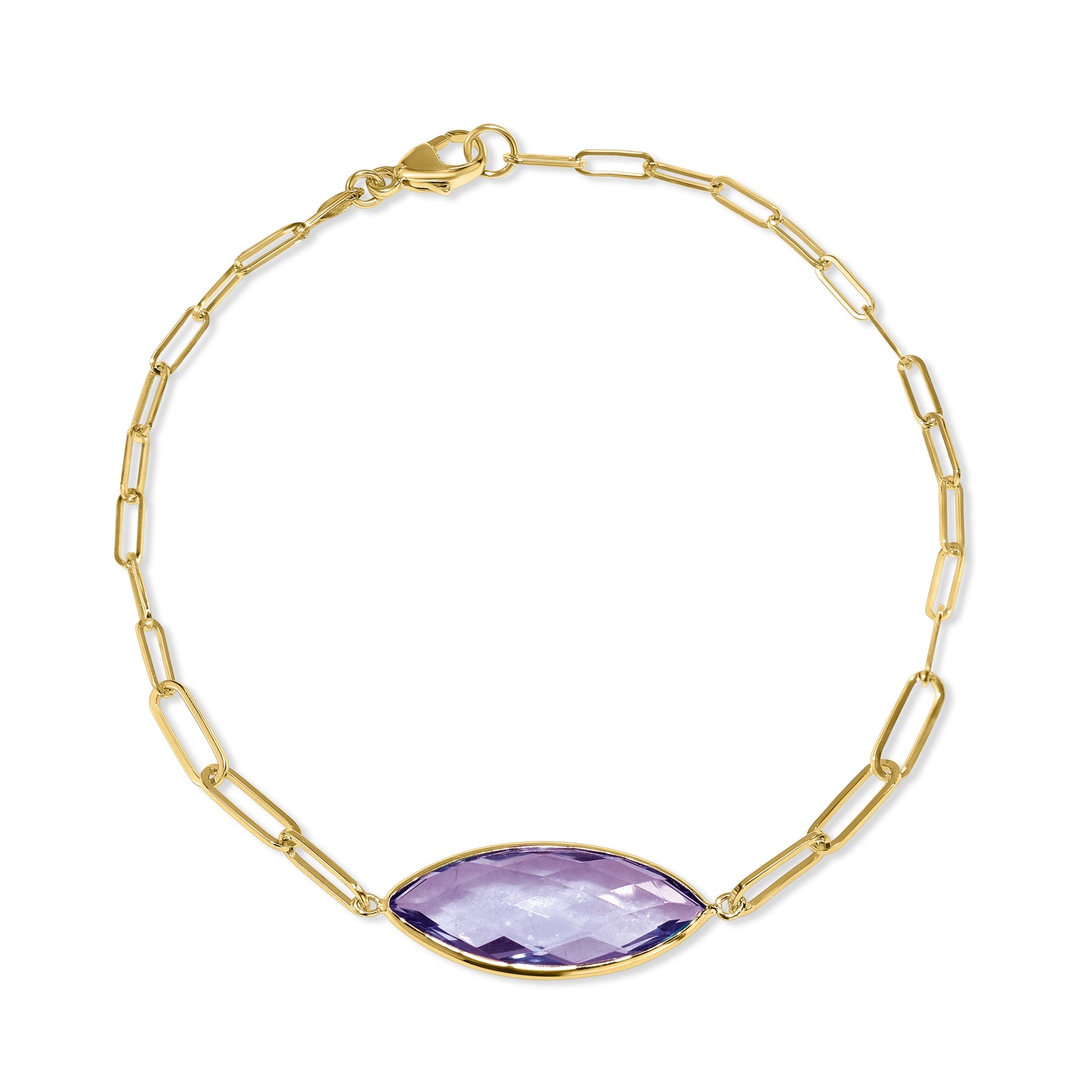 14k Yellow Gold Marquise Gemstone Paperclip Bracelet