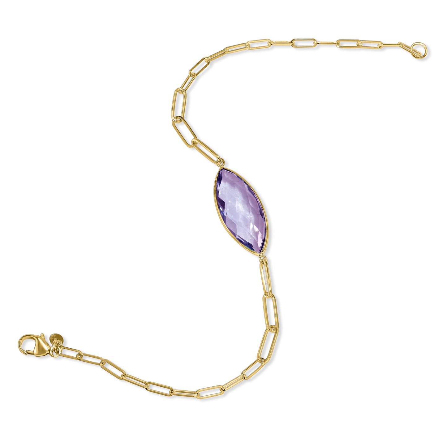 14k Yellow Gold Marquise Gemstone Paperclip Bracelet