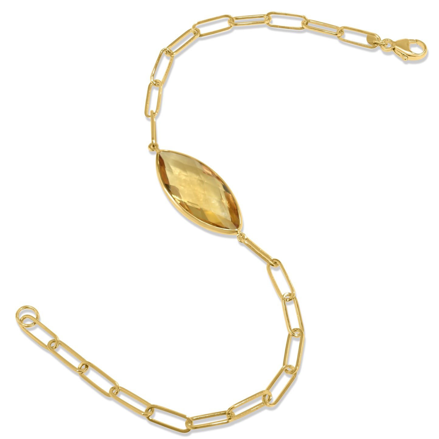 14k Yellow Gold Marquise Gemstone Paperclip Bracelet