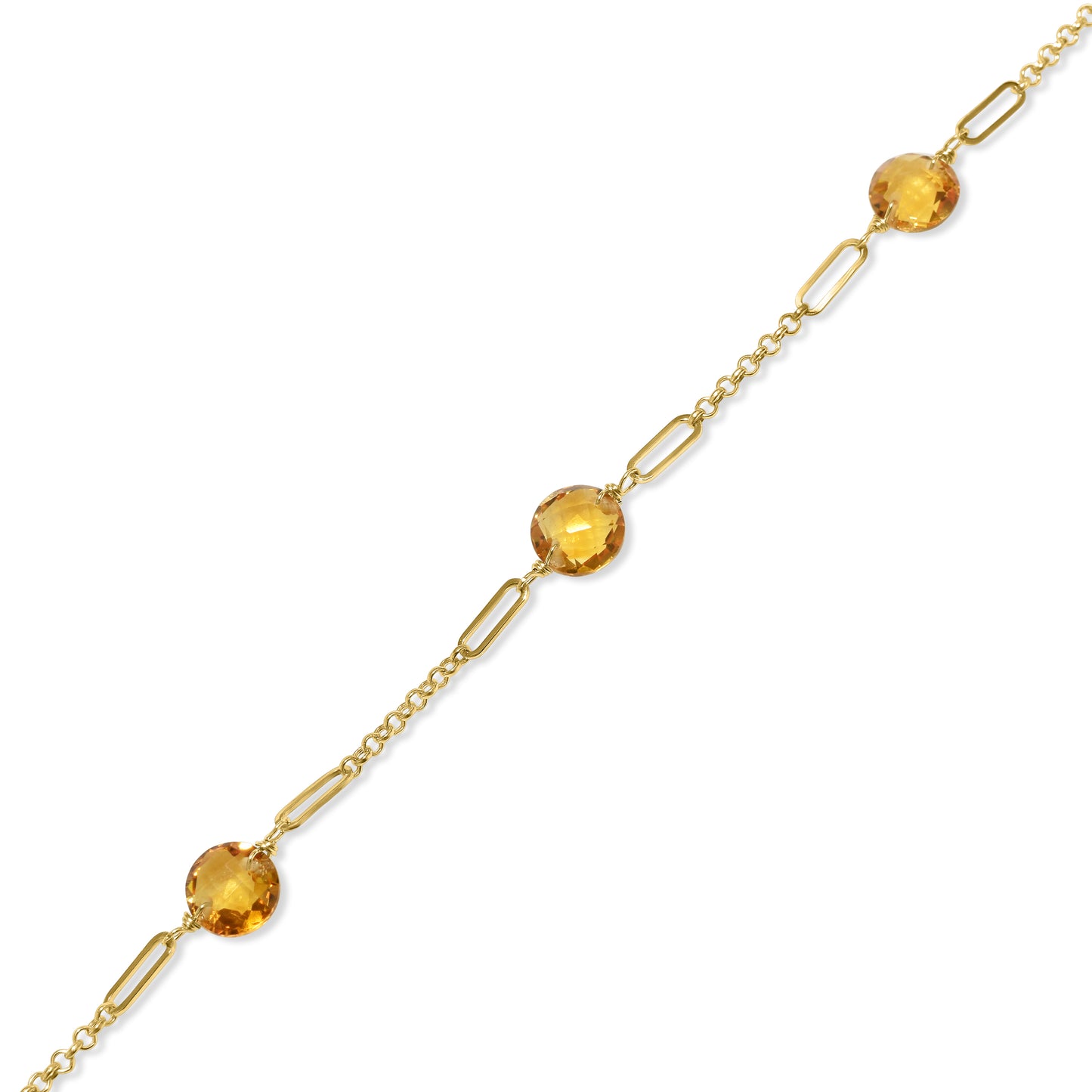 14k Citrine 5 Fancy Station Bracelet