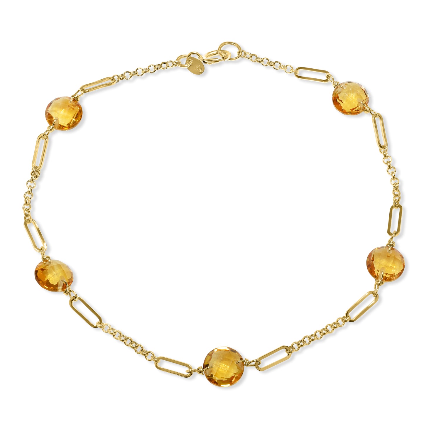 14k Citrine 5 Fancy Station Bracelet