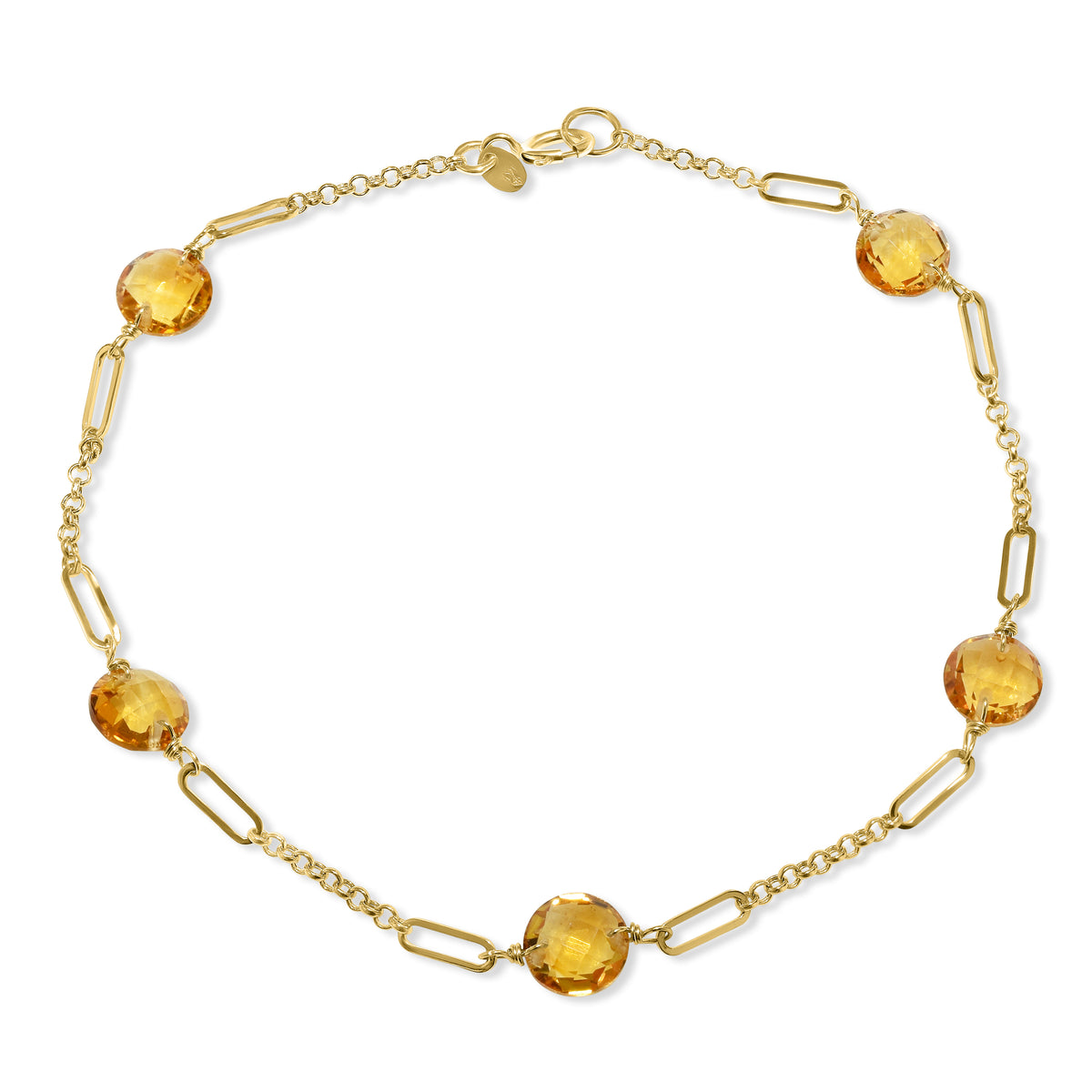 14k Citrine 5 Fancy Station Bracelet