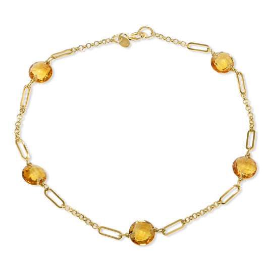 14k Citrine 5 Fancy Station Bracelet