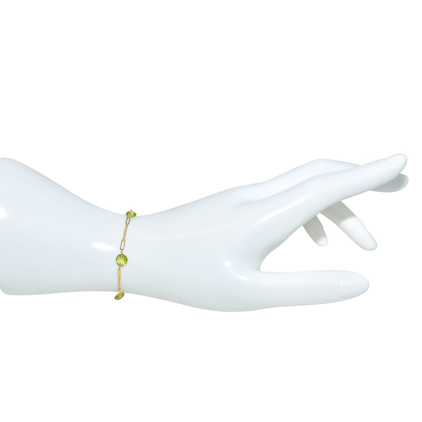 14k Peridot 5 Fancy Station Bracelet