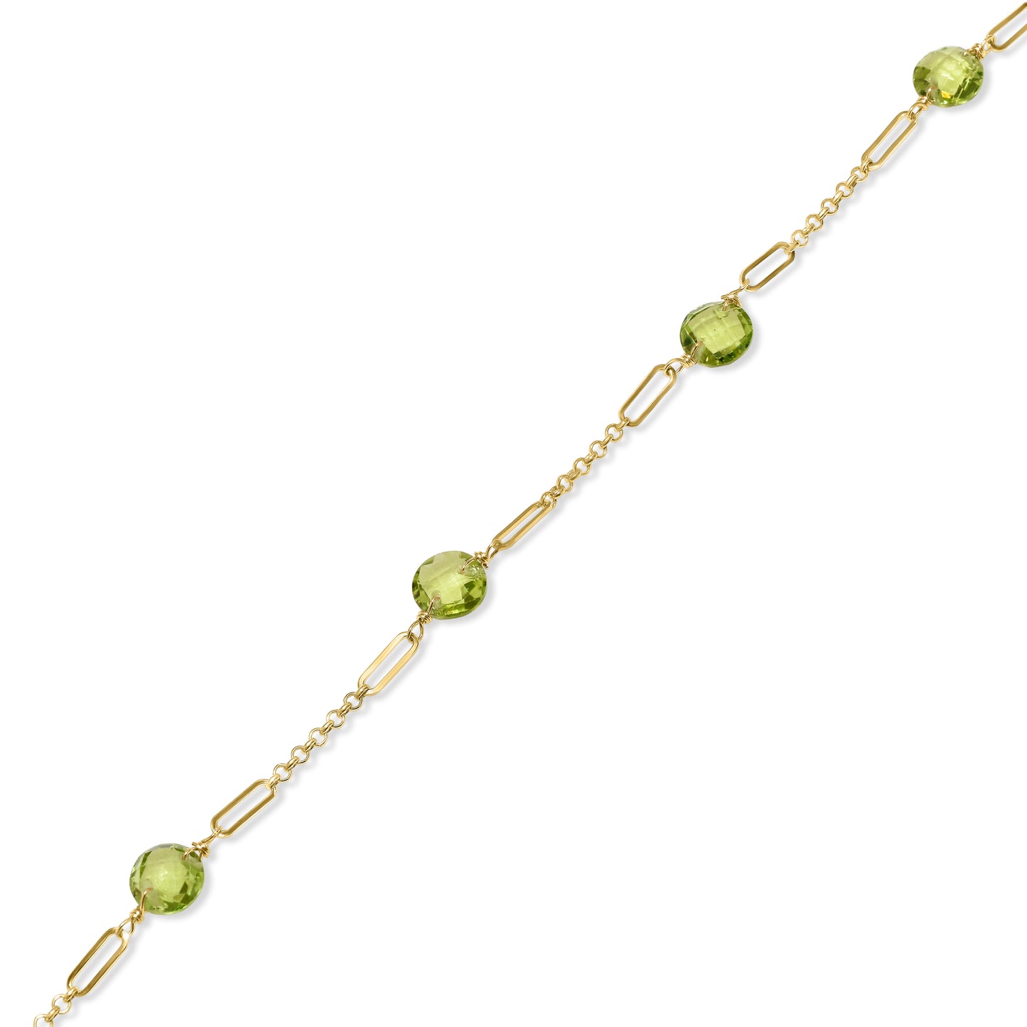 14k Peridot 5 Fancy Station Bracelet