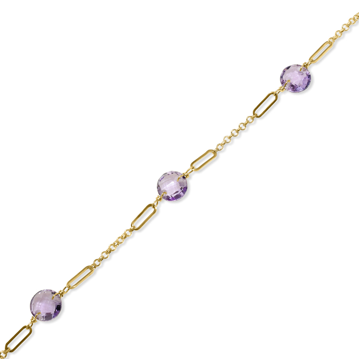 14k Amethyst 5 Fancy Station Bracelet