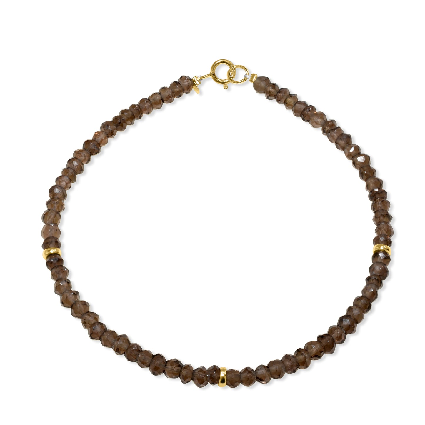 14k Yellow Gold Gemstones 3 Gold Roundel Stations Bracelet