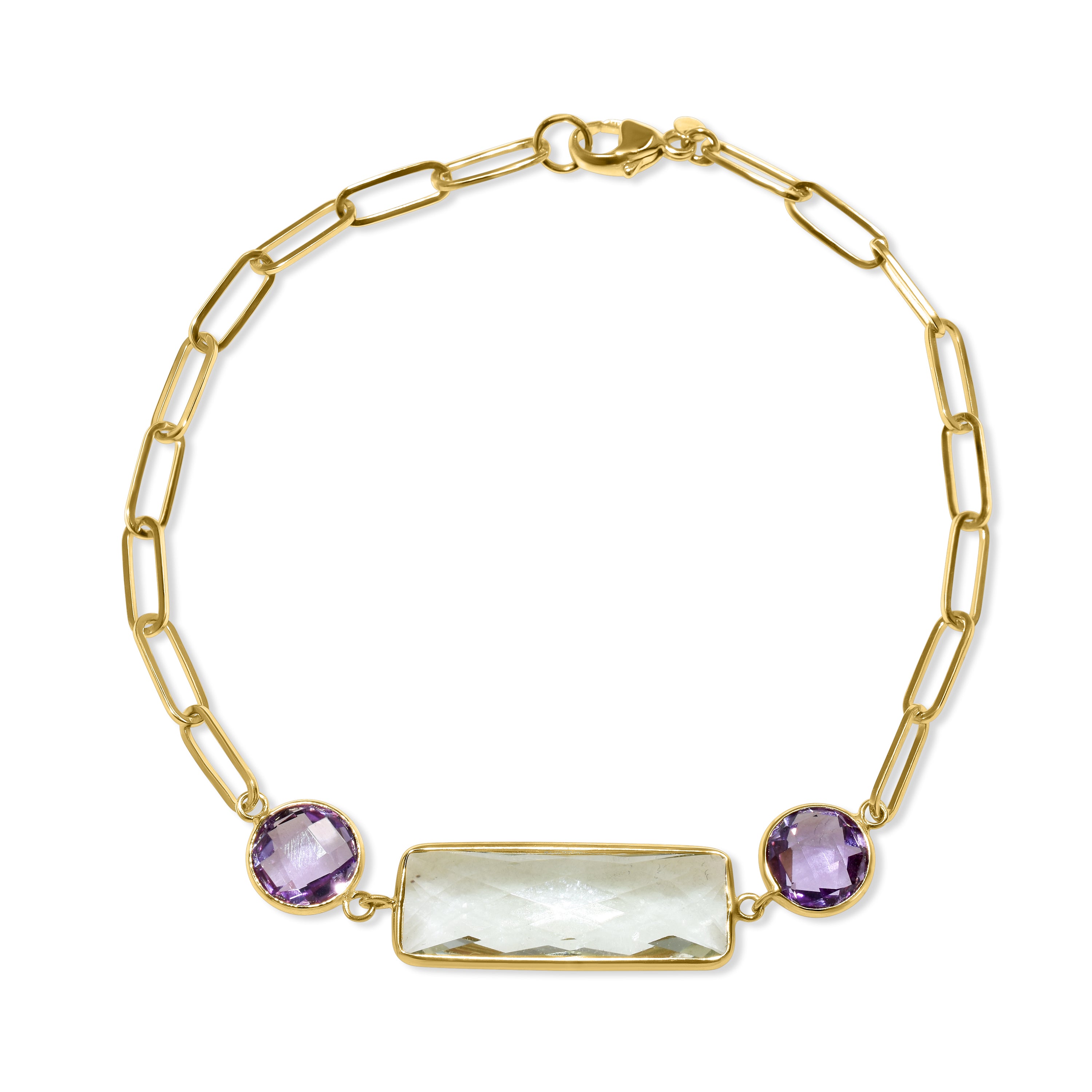 14k Green Purple Amethyst 3 Bezel Bracelet