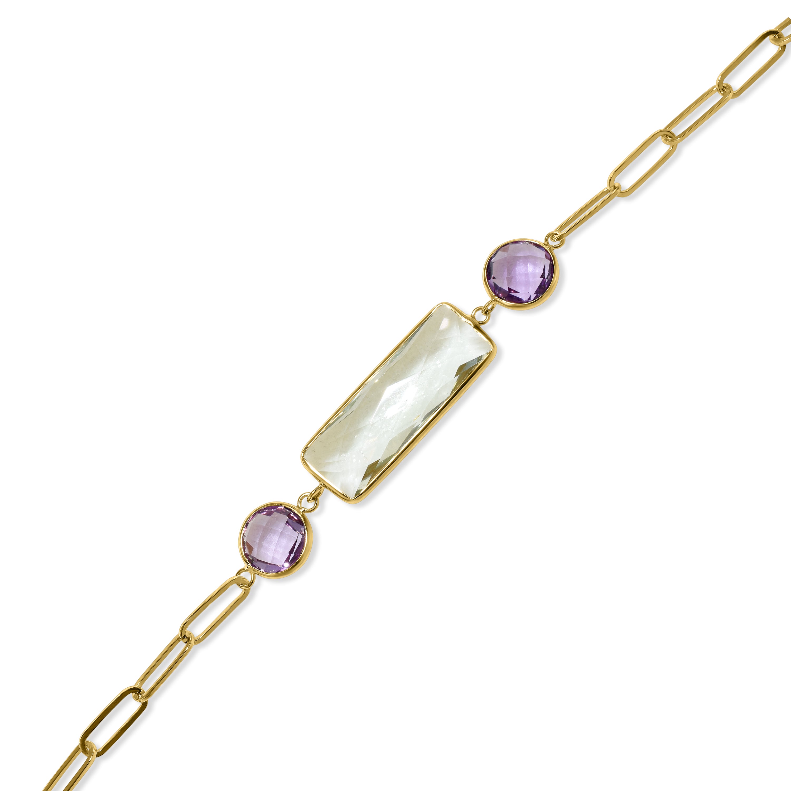 14k Green Purple Amethyst 3 Bezel Bracelet