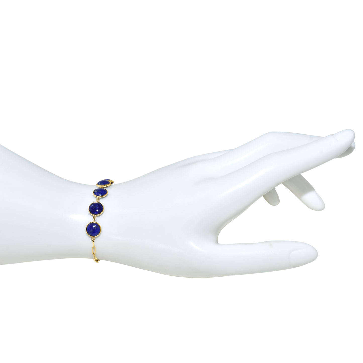 14k Lapis 5 Round Bezel Paperclip Bracelet