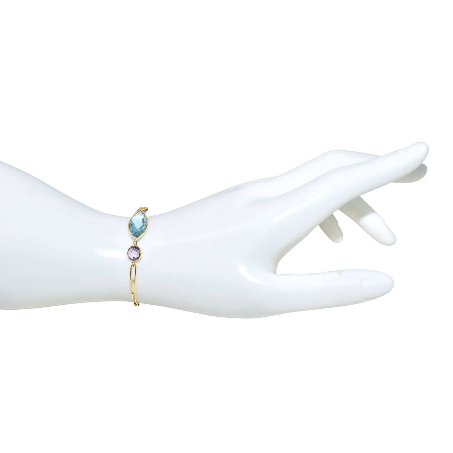 14k Amethyst Blue Topaz Paperclip Bracelet
