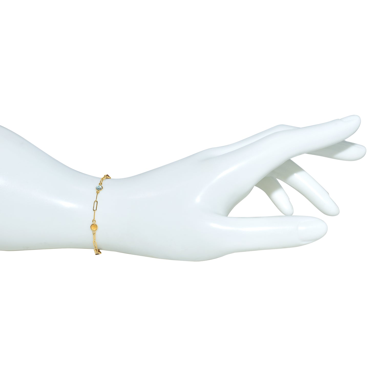 14k Multi Gemstone 7 Station Paperclip Bracelet