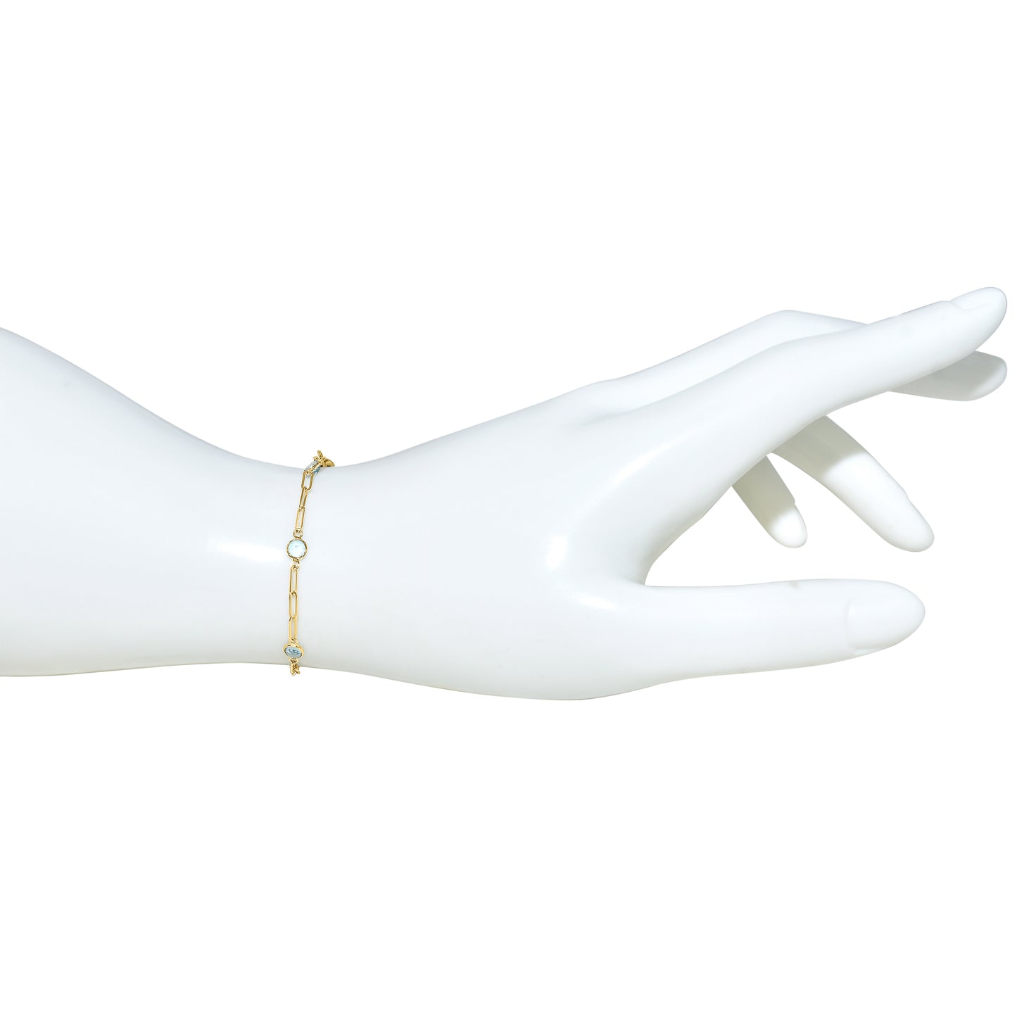 14k Swiss Blue Topaz Station Paperclip Bracelet