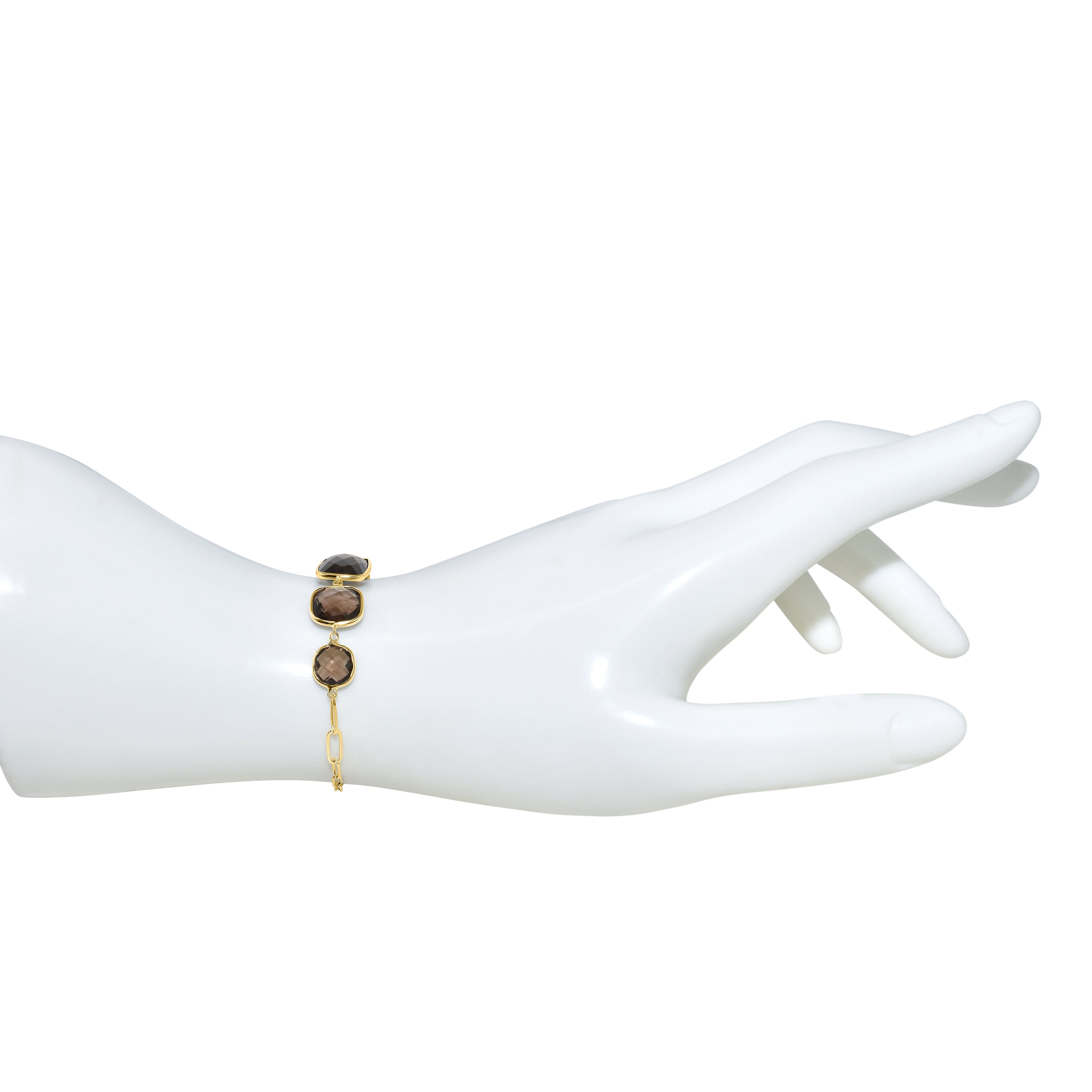 14k Smoky Quartz 5 Cushion Bezel Paperclip Bracelet