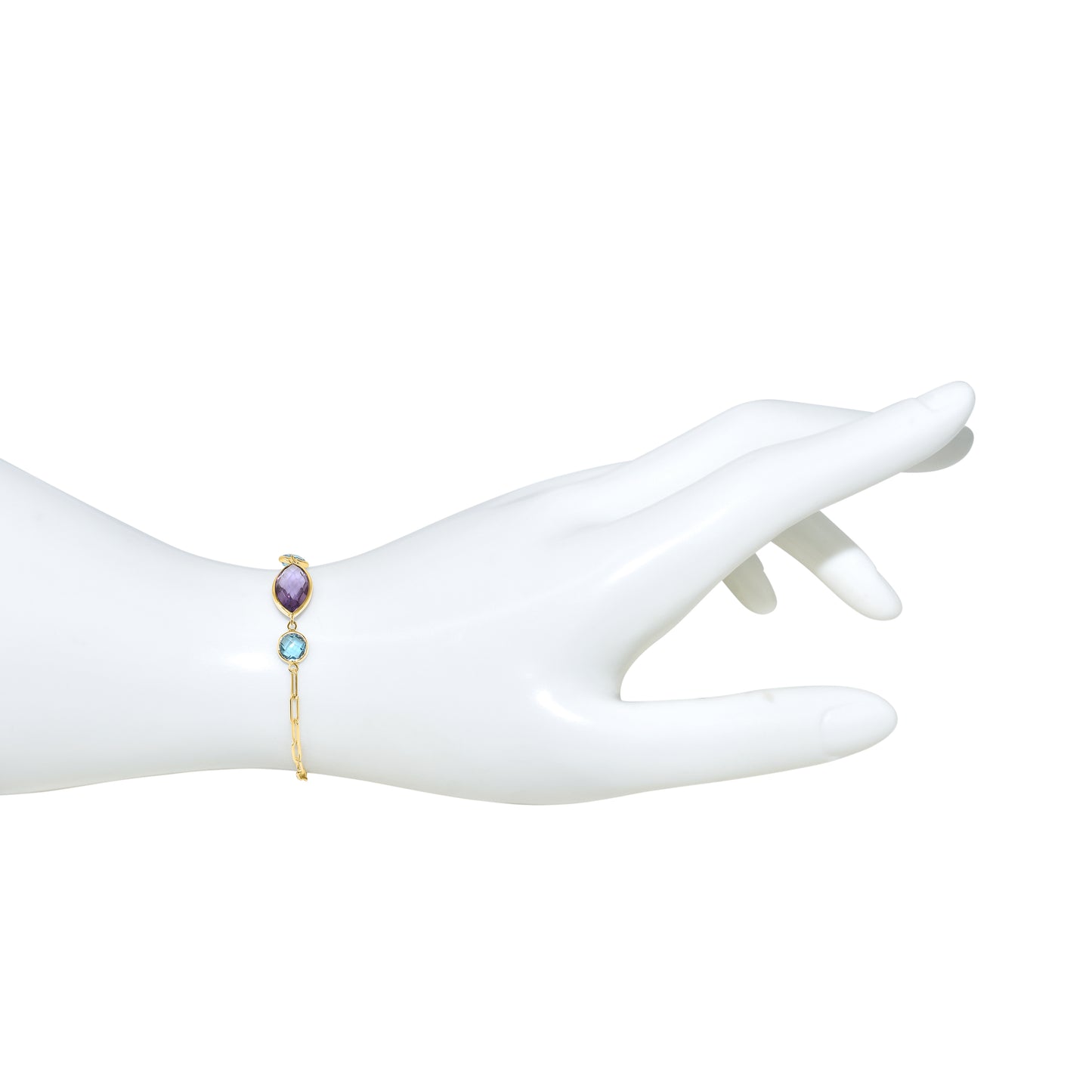 14k Swiss Blue Topaz Amethyst Paperclip Bracelet