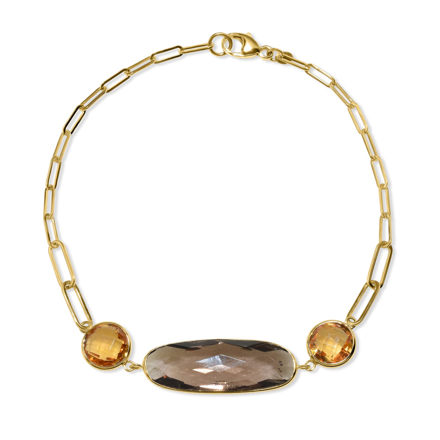 14k Smoky Quartz Citrine Paperclip Bracelet