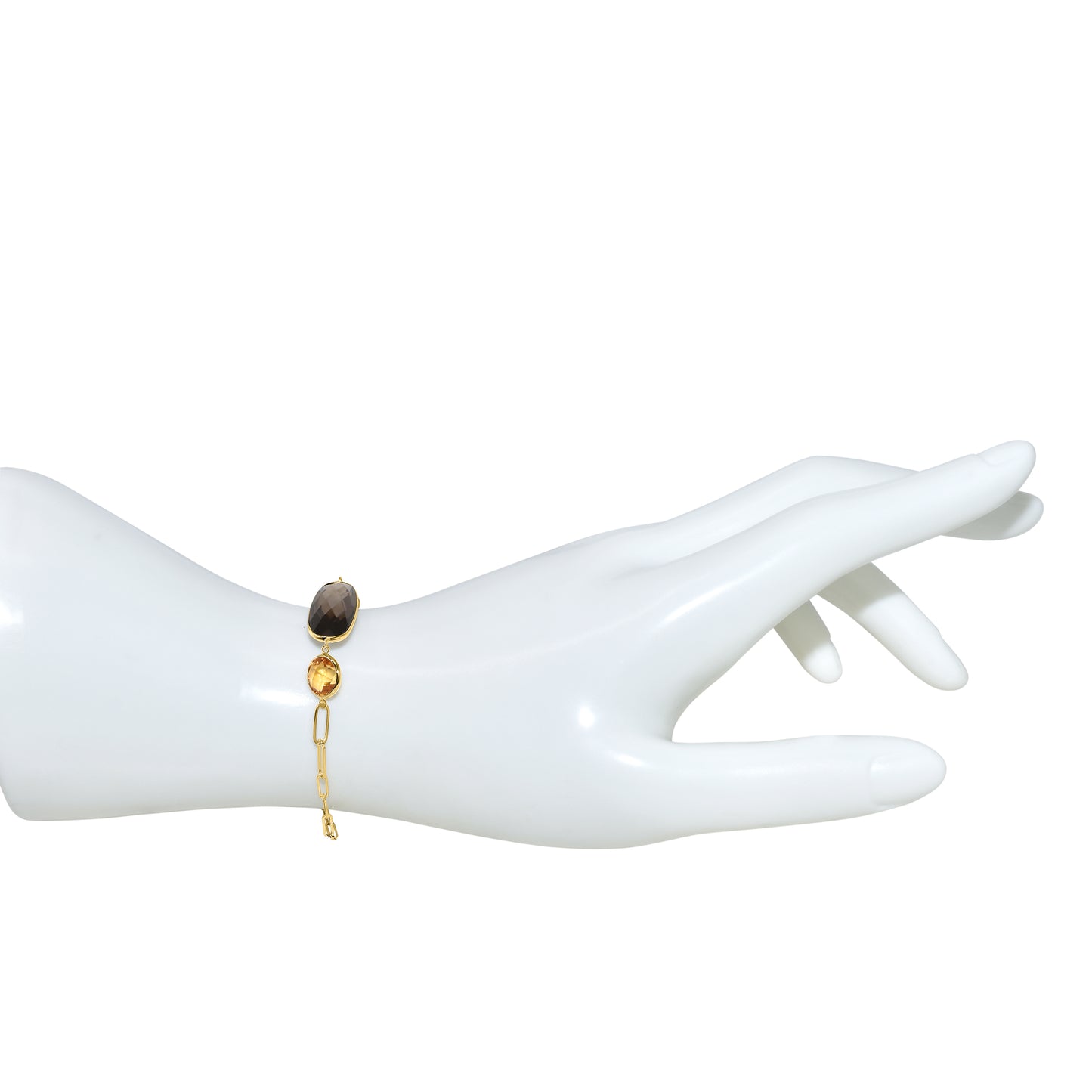 14k Smoky Quartz Citrine Paperclip Bracelet