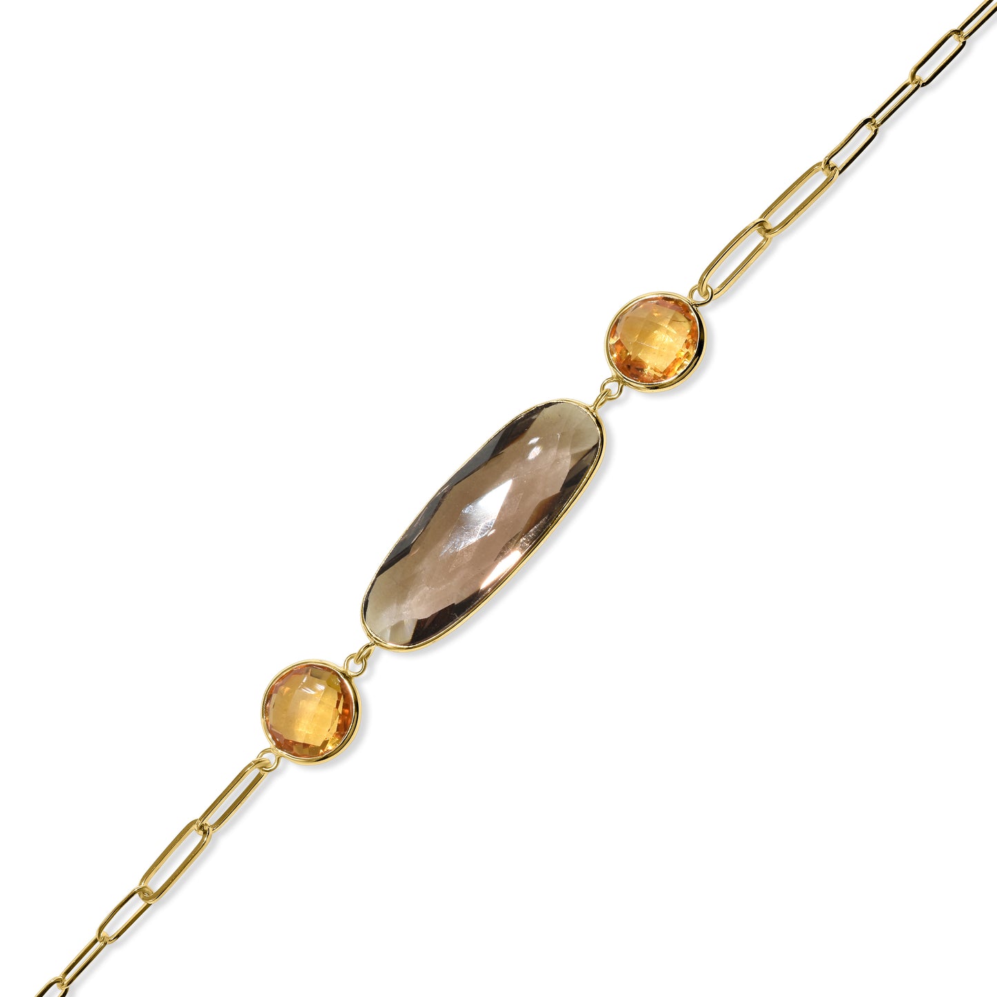 14k Smoky Quartz Citrine Paperclip Bracelet