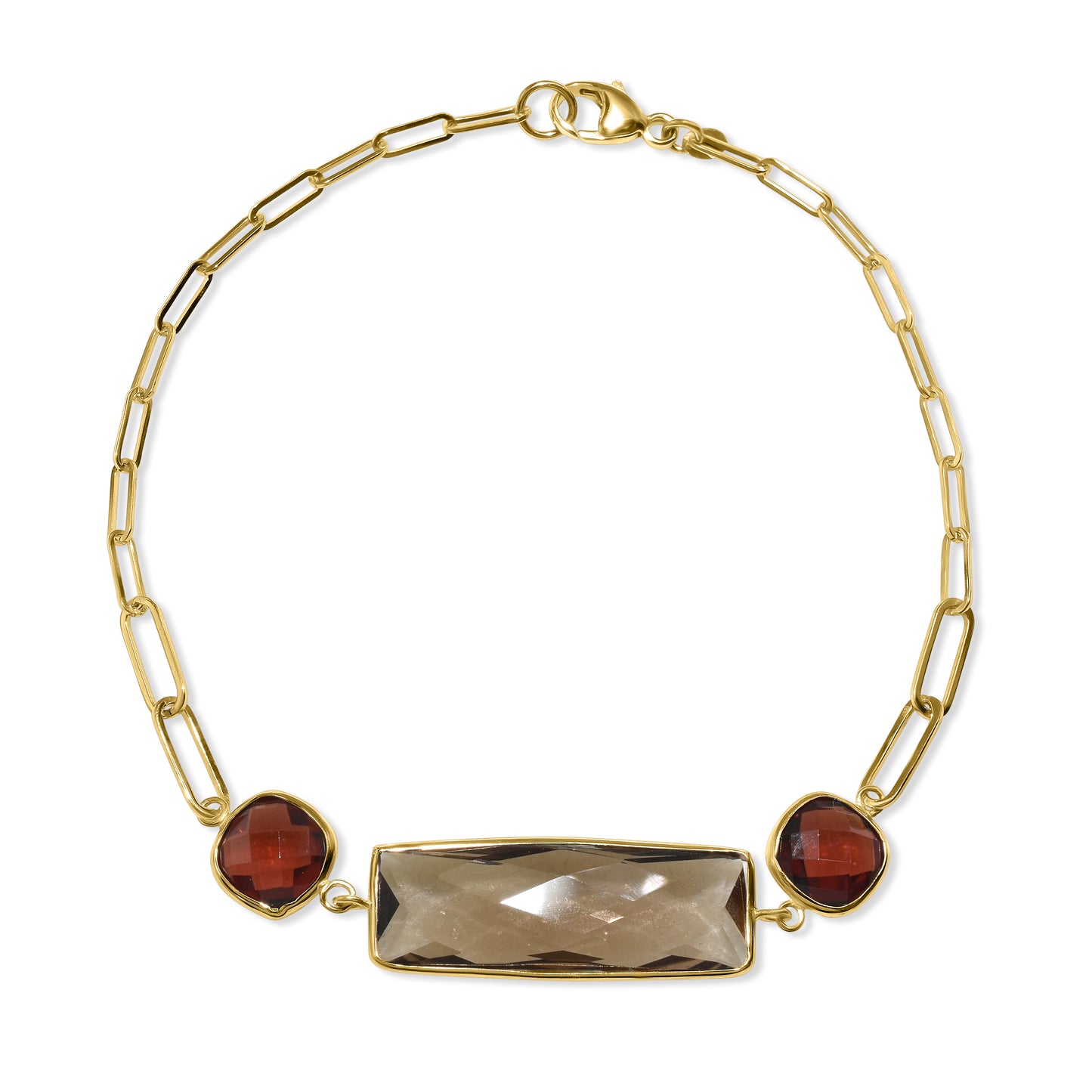 14k Smoky Quartz Garnet Paperclip Bracelet
