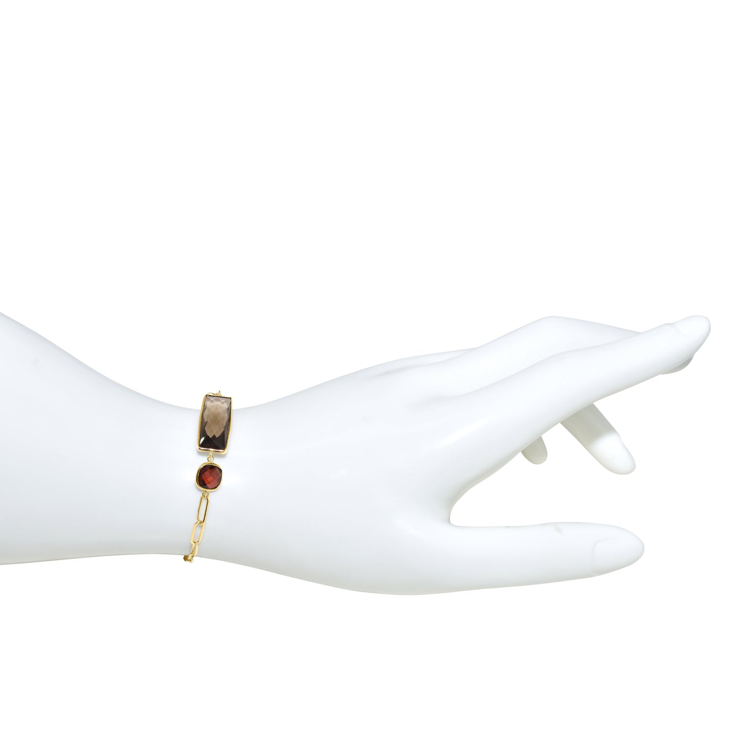 14k Smoky Quartz Garnet Paperclip Bracelet