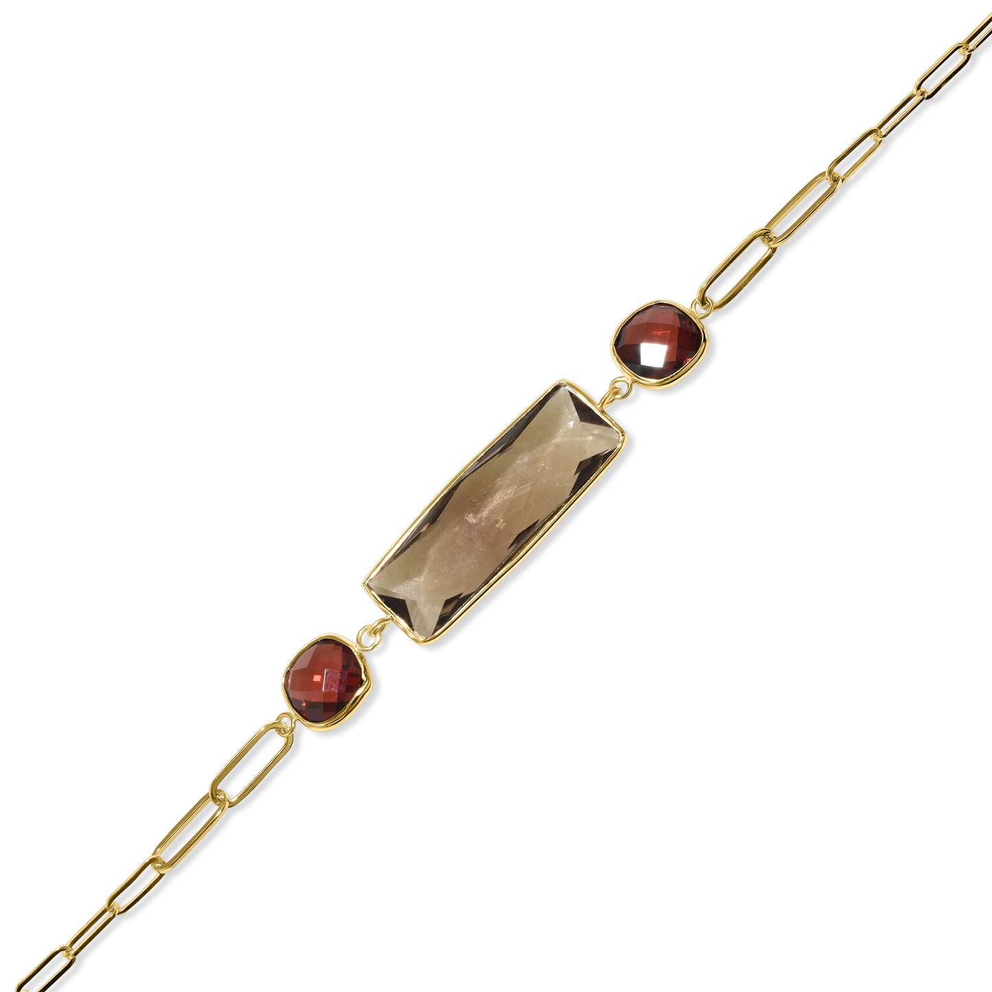 14k Smoky Quartz Garnet Paperclip Bracelet