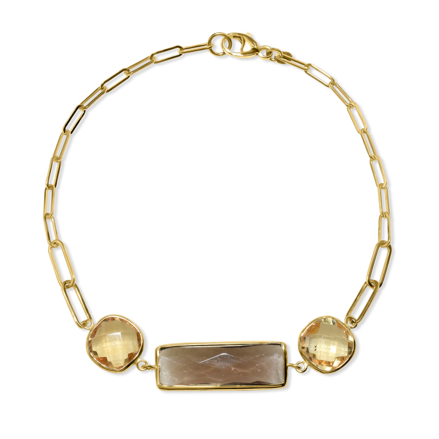 14k Smoky Quartz Citrine Paperclip Bracelet