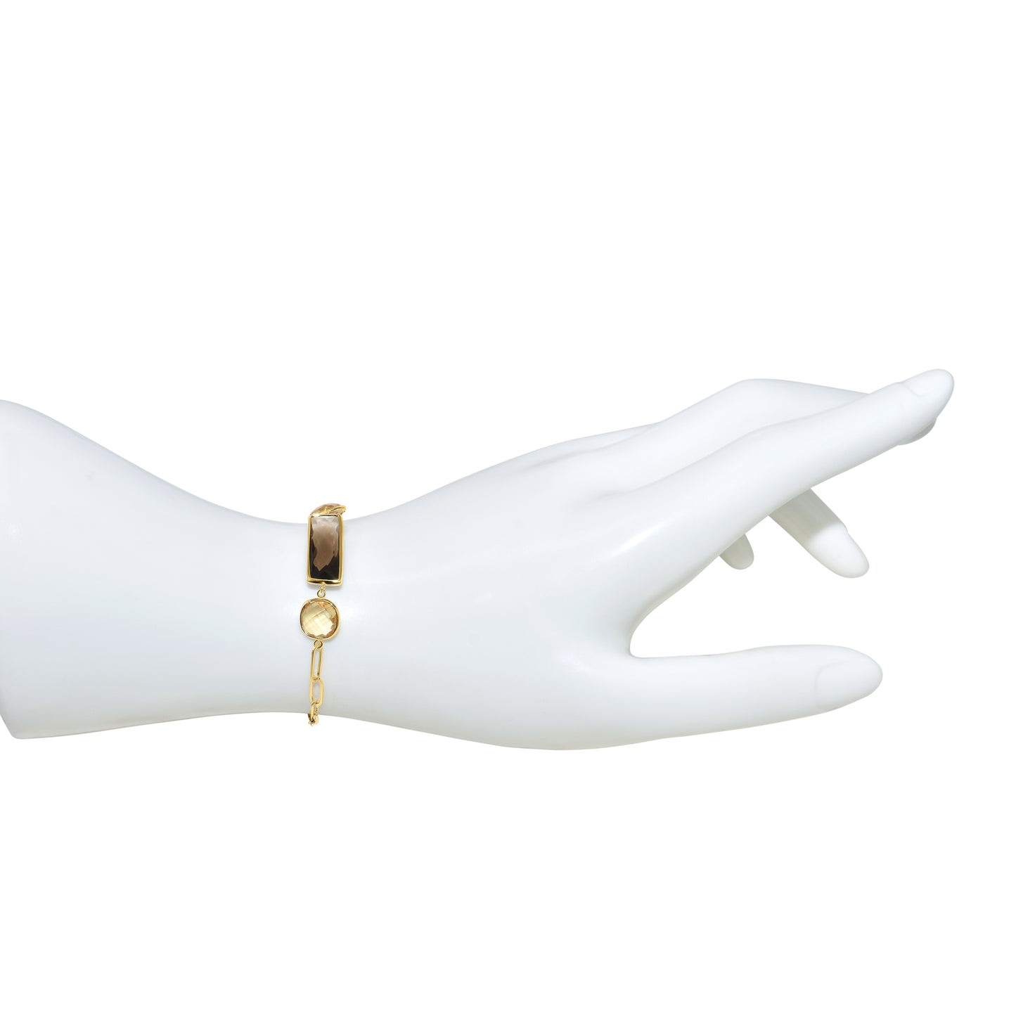 14k Smoky Quartz Citrine Paperclip Bracelet