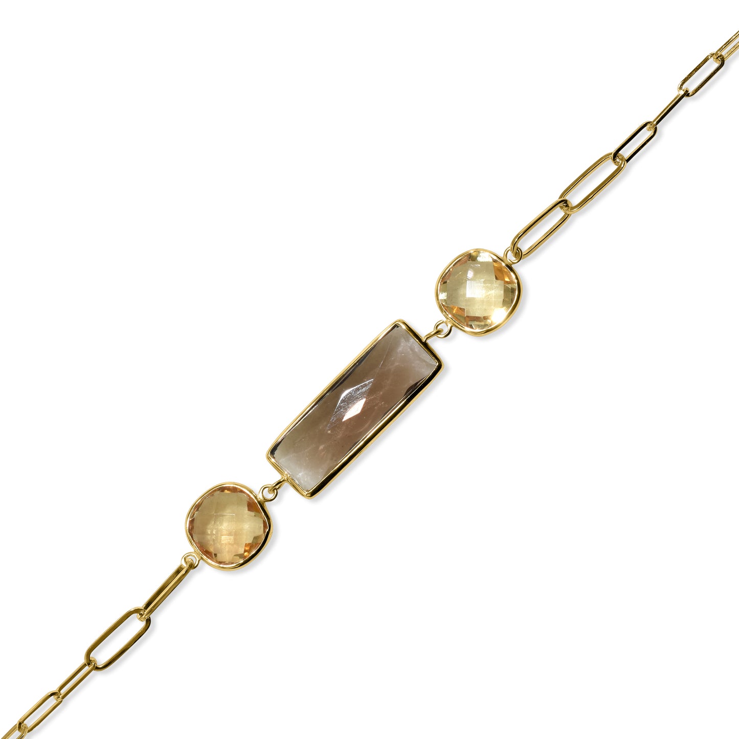 14k Smoky Quartz Citrine Paperclip Bracelet