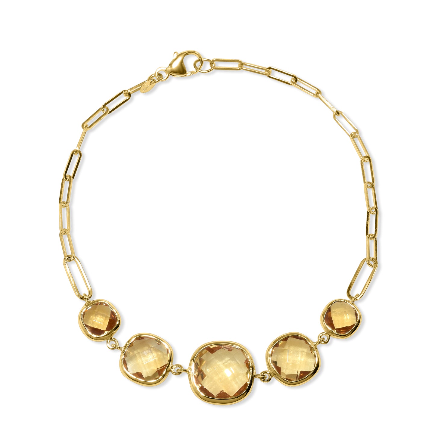 14k Citrine 5 Grad Cushion Paperclip Bracelet