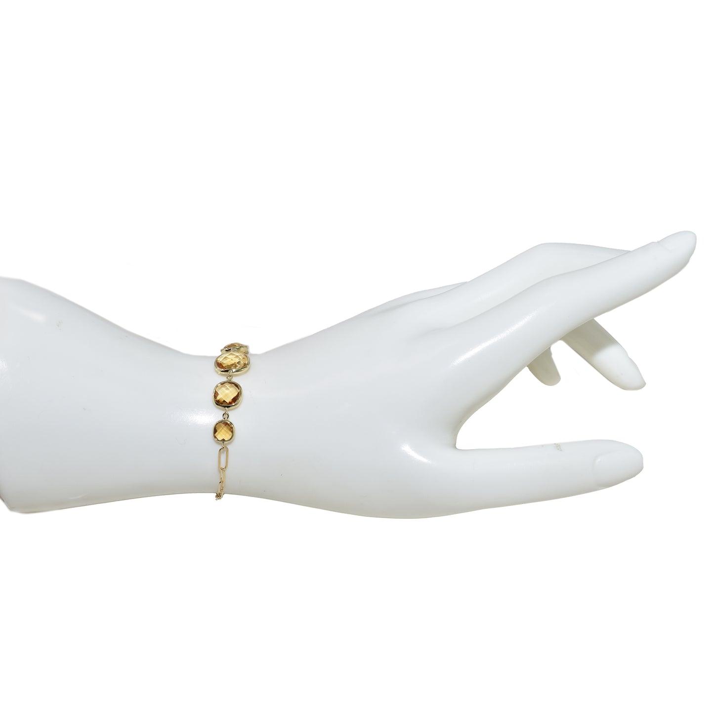 14k Citrine 5 Grad Cushion Paperclip Bracelet