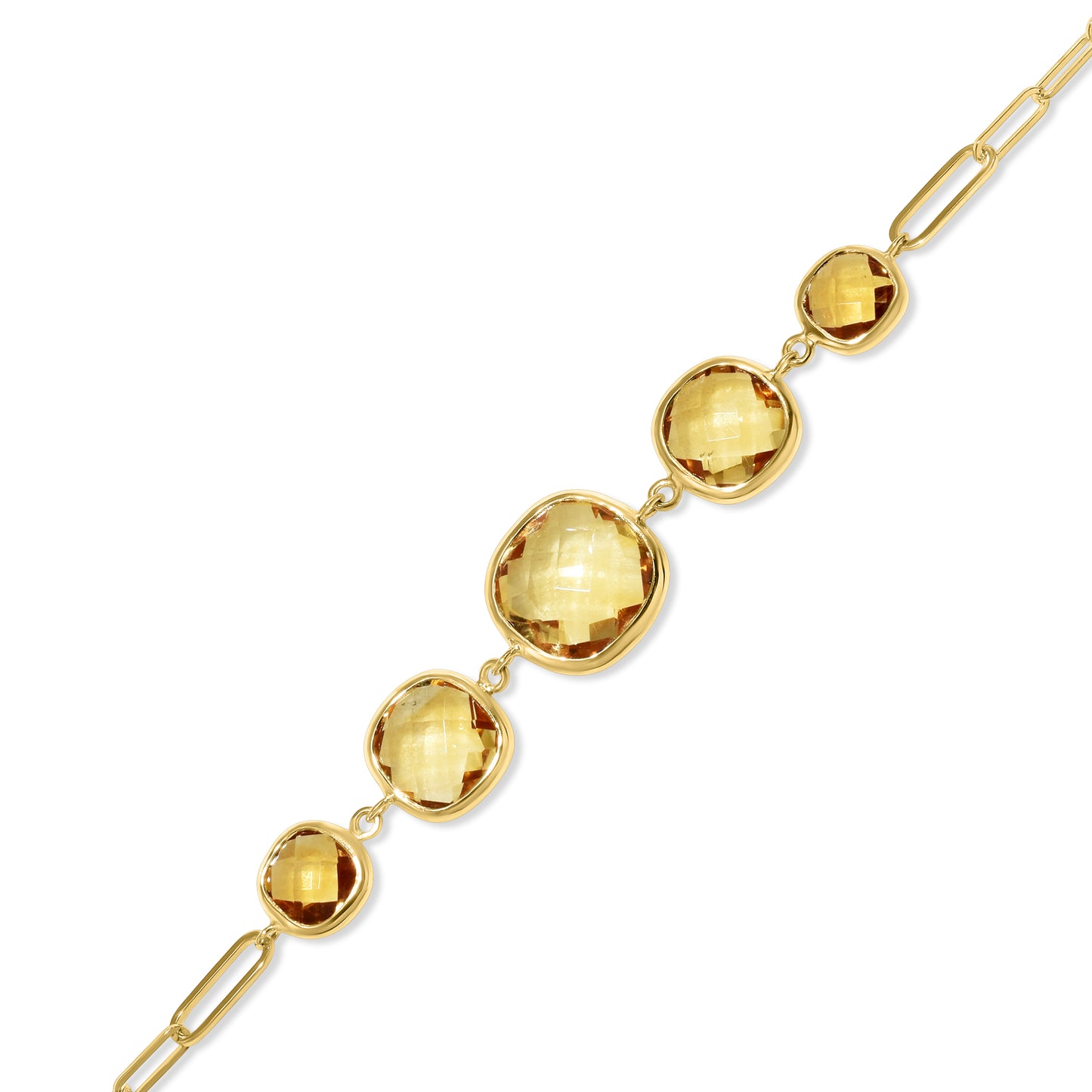 14k Citrine 5 Grad Cushion Paperclip Bracelet