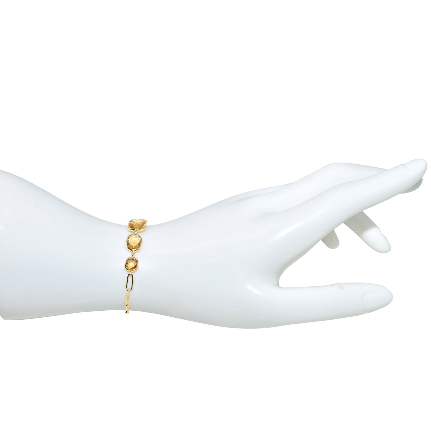 14k Citrine 5 Cushion Bezel Paperclip Bracelet