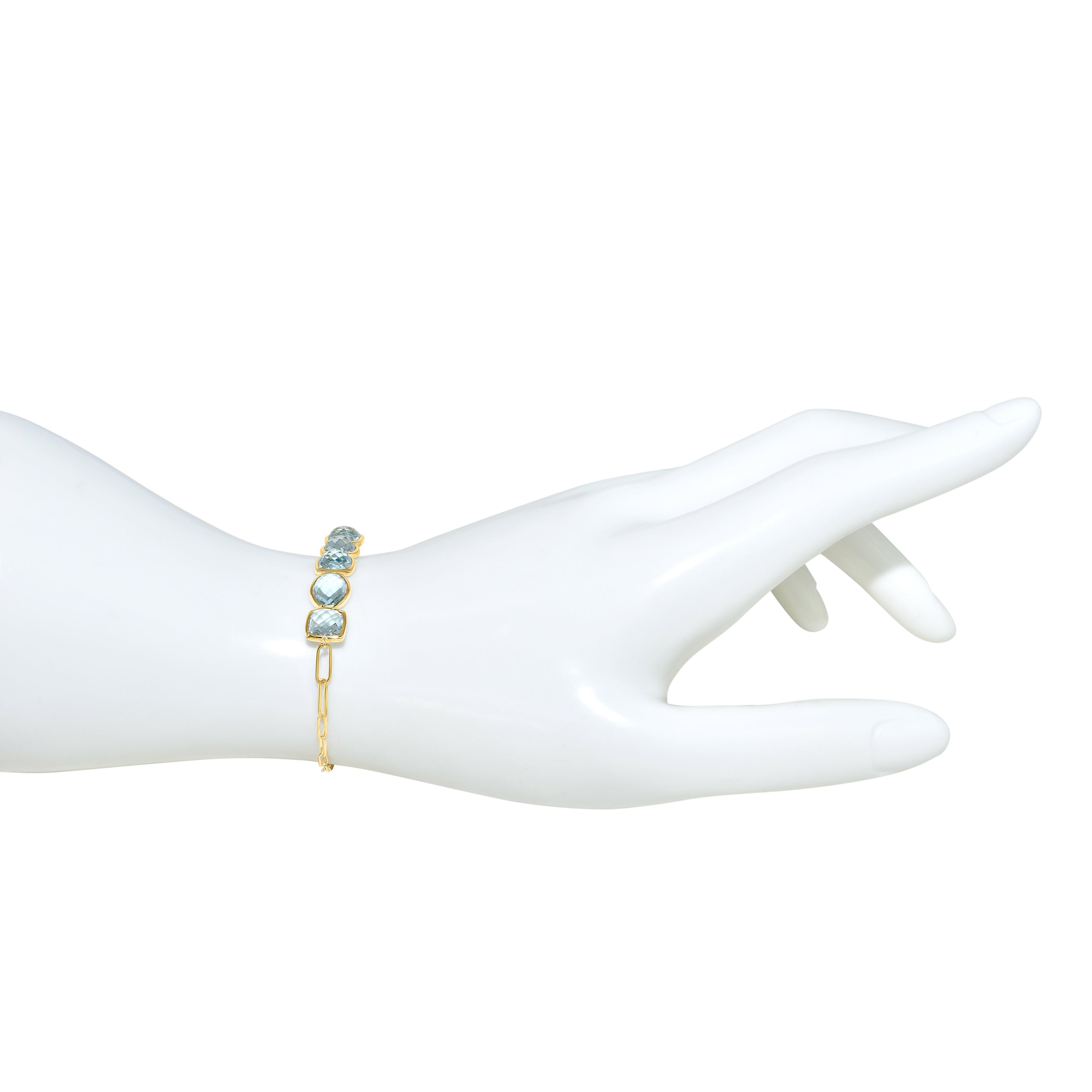14k Blue Topaz 5 Bezel Bar Paperclip Bracelet