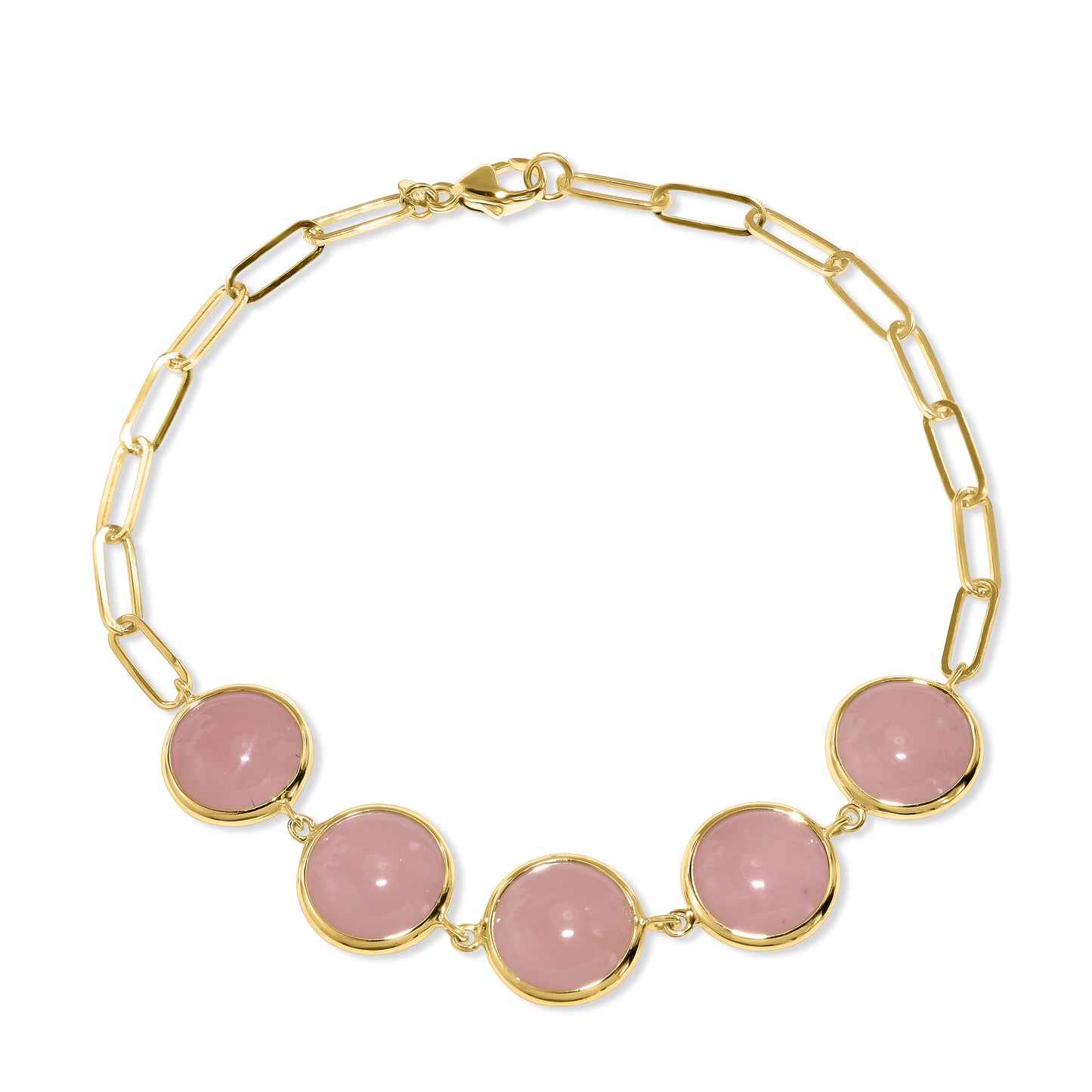 14k Guava Quartz 5 Bezel Paperclip Bracelet