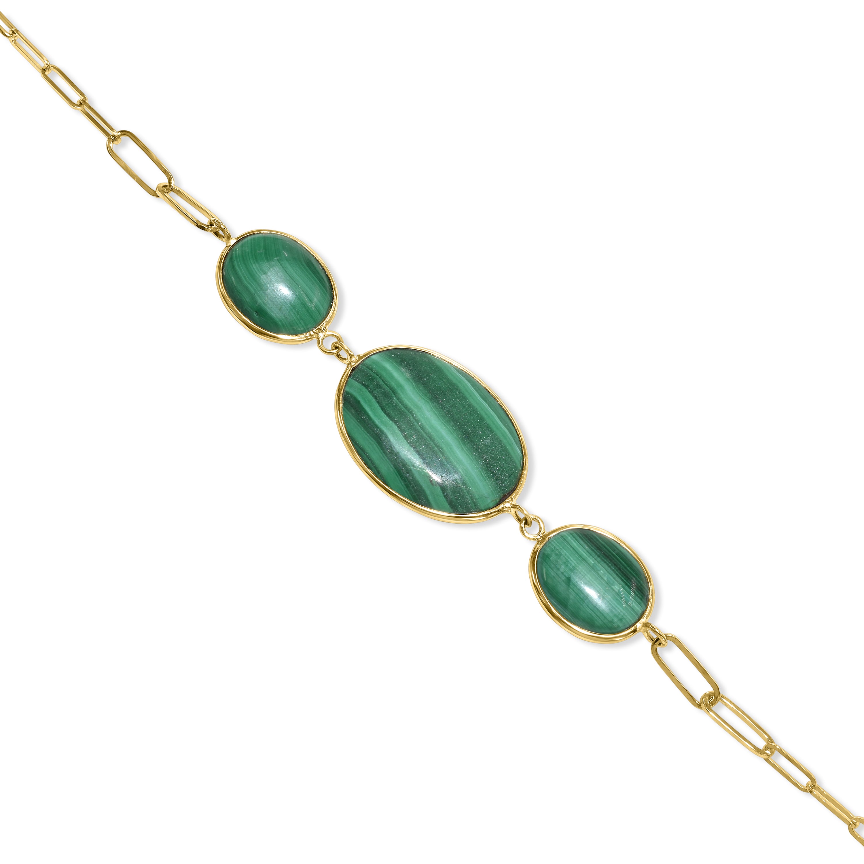 14k Malachite 3 Bezel Paperclip Bracelet