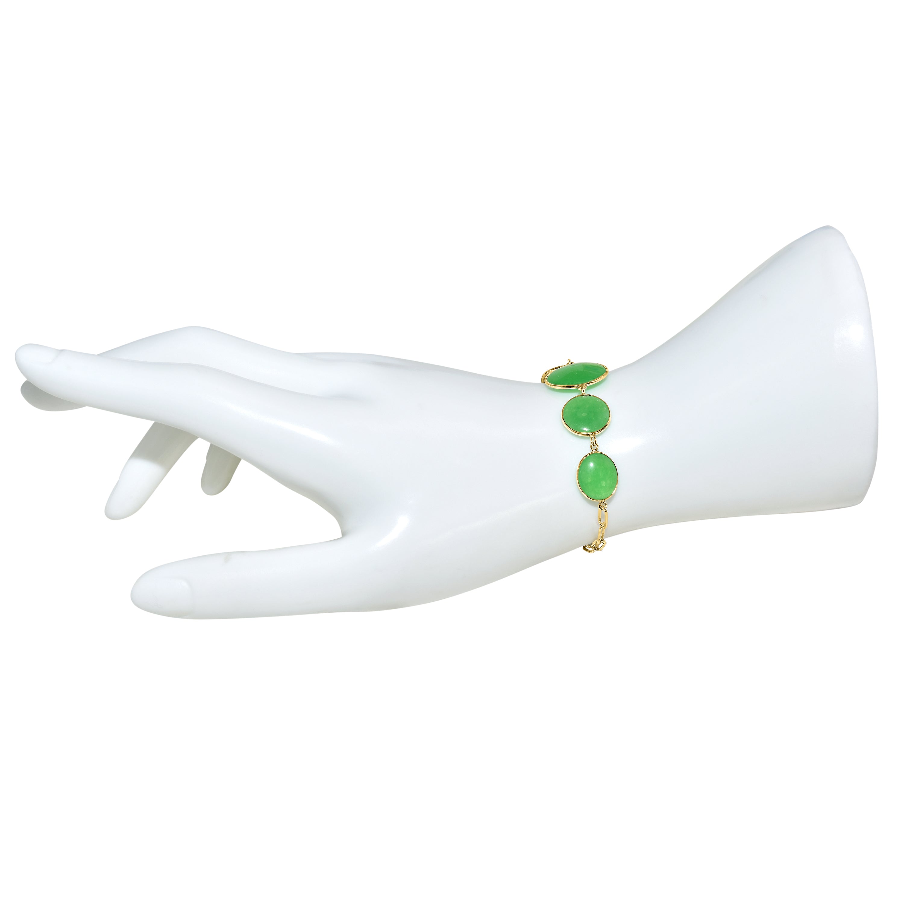 14k Green Jade 5 Bezel Paperclip Chain Bracelet