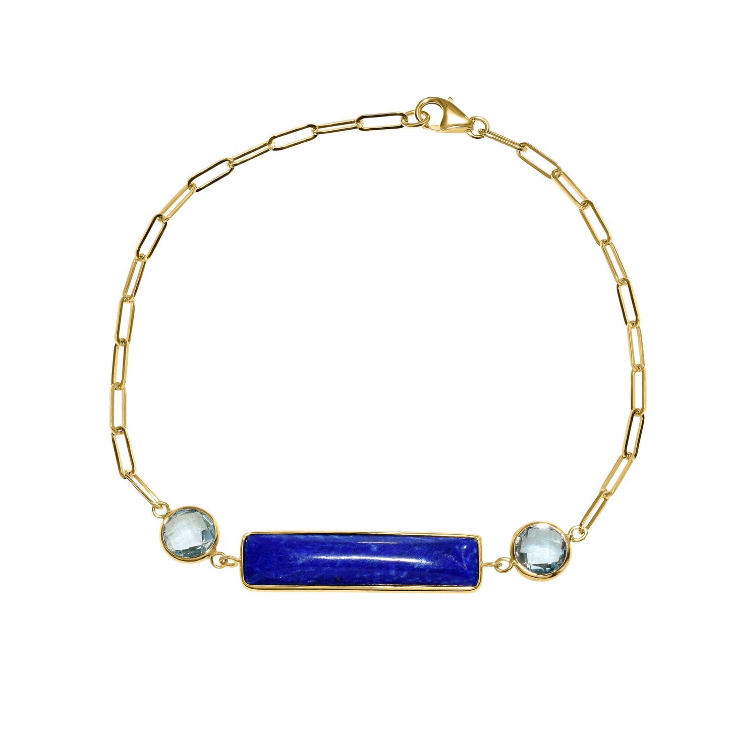 14k Lapis Blue Topaz Paperclip Bracelet