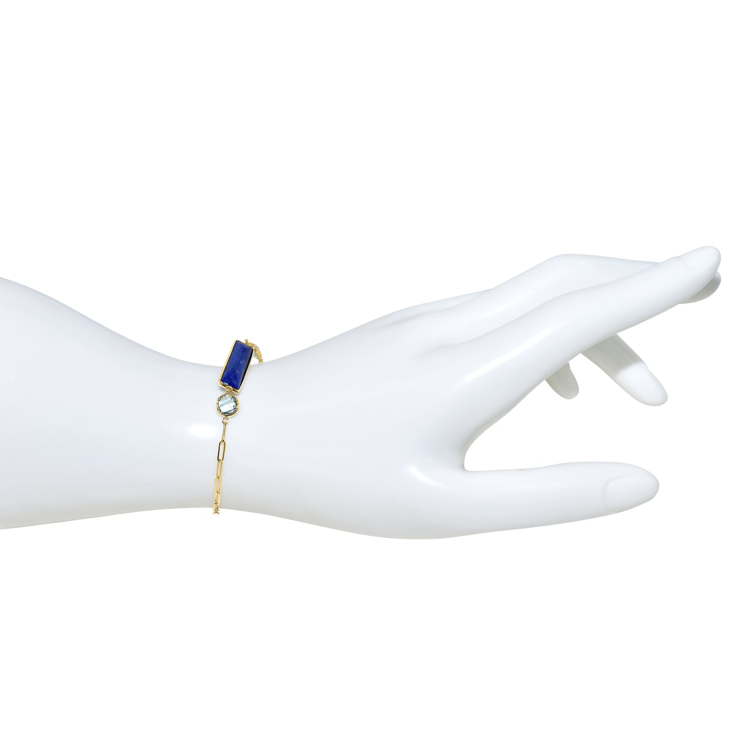 14k Lapis Blue Topaz Paperclip Bracelet