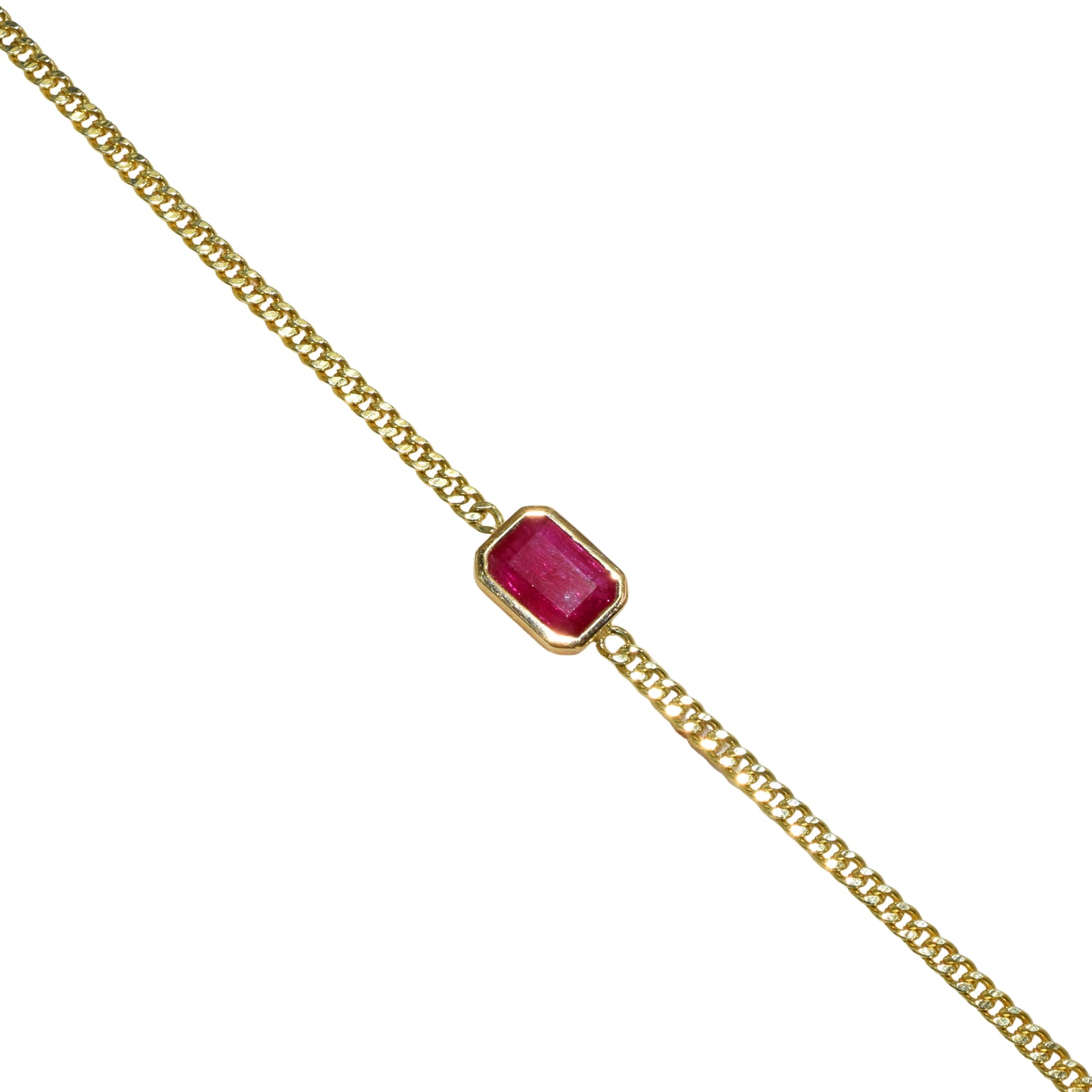 14k Ruby Curb Chain Bezel Bracelet