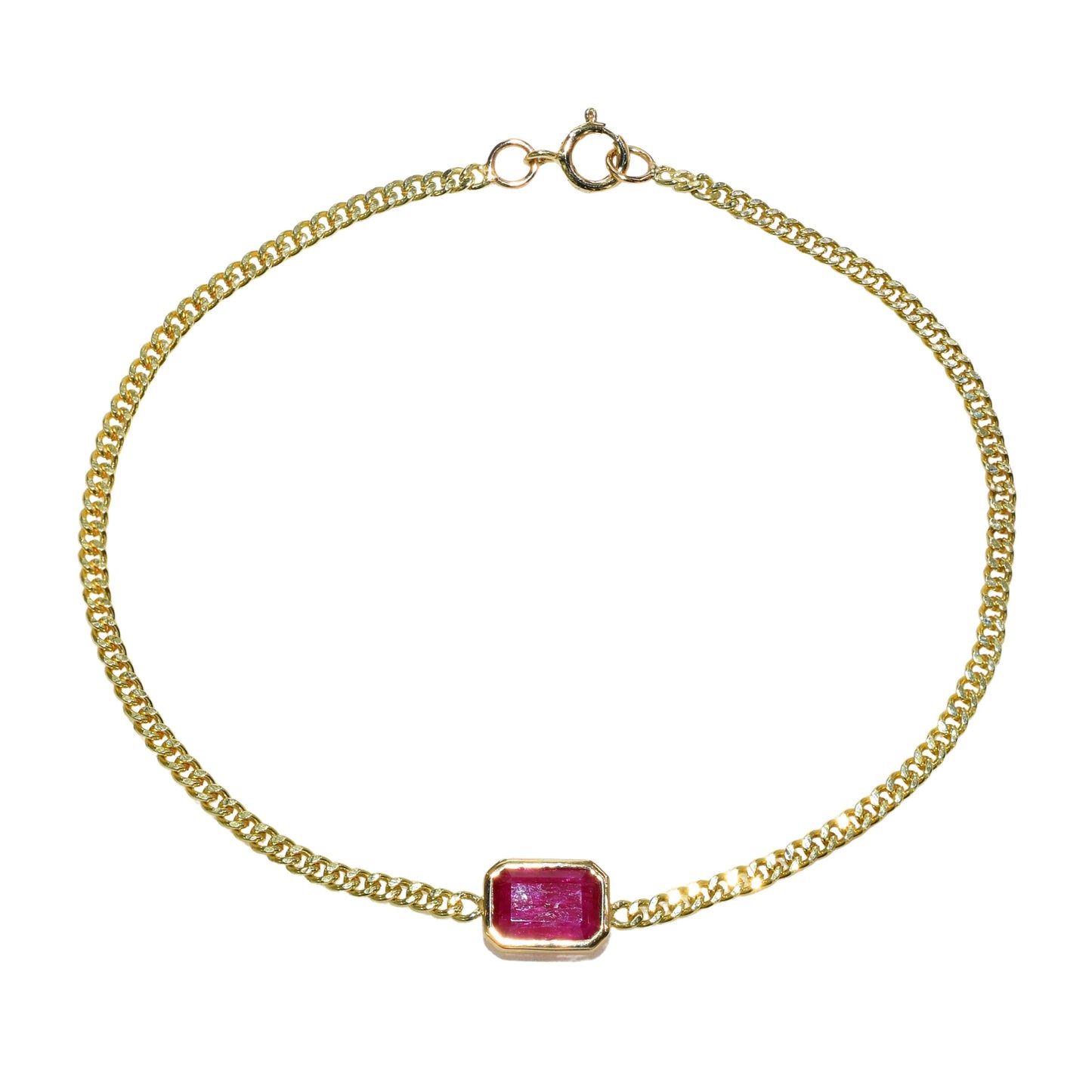14k Ruby Curb Chain Bezel Bracelet