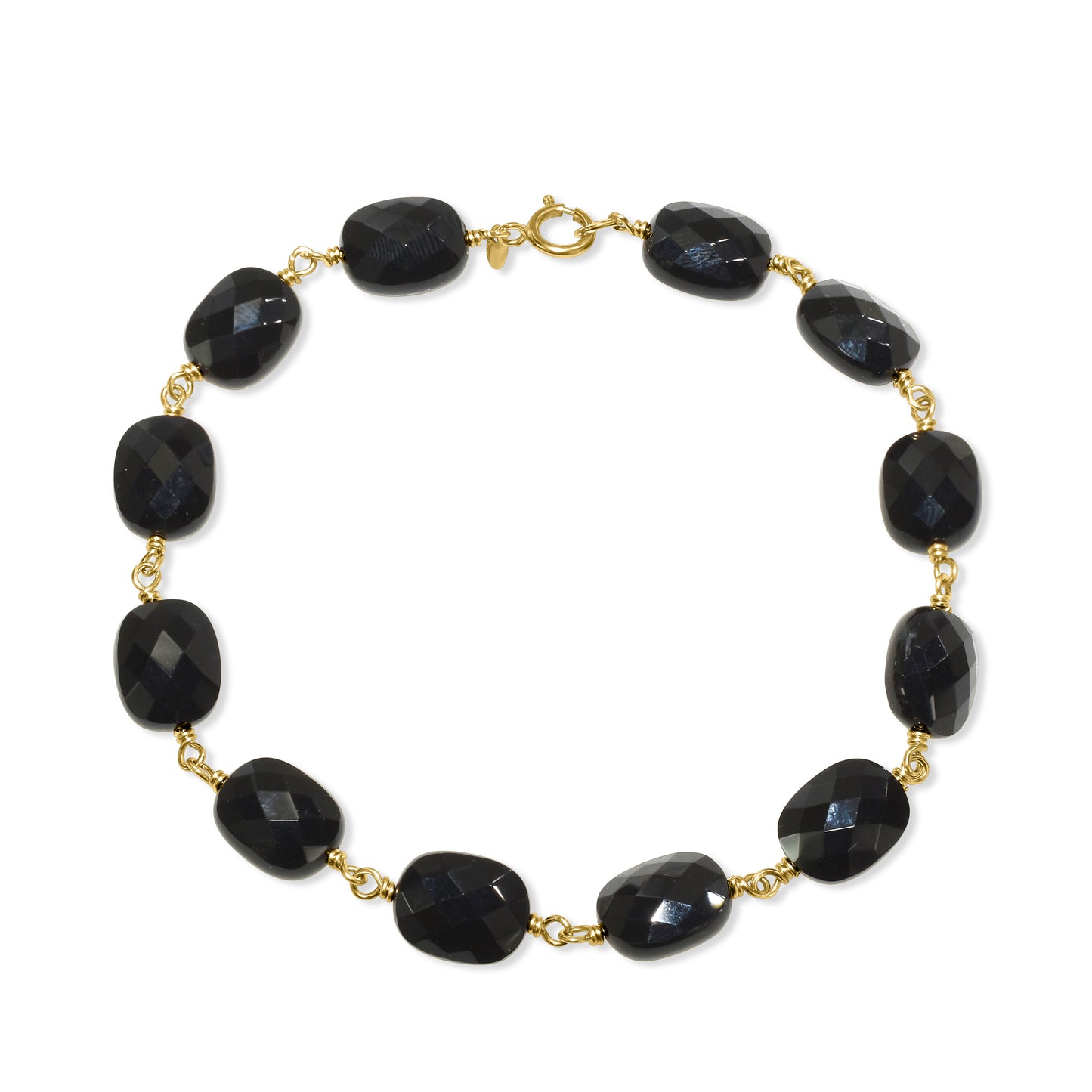 14k Black Onyx Faceted Cushion Link Bracelet