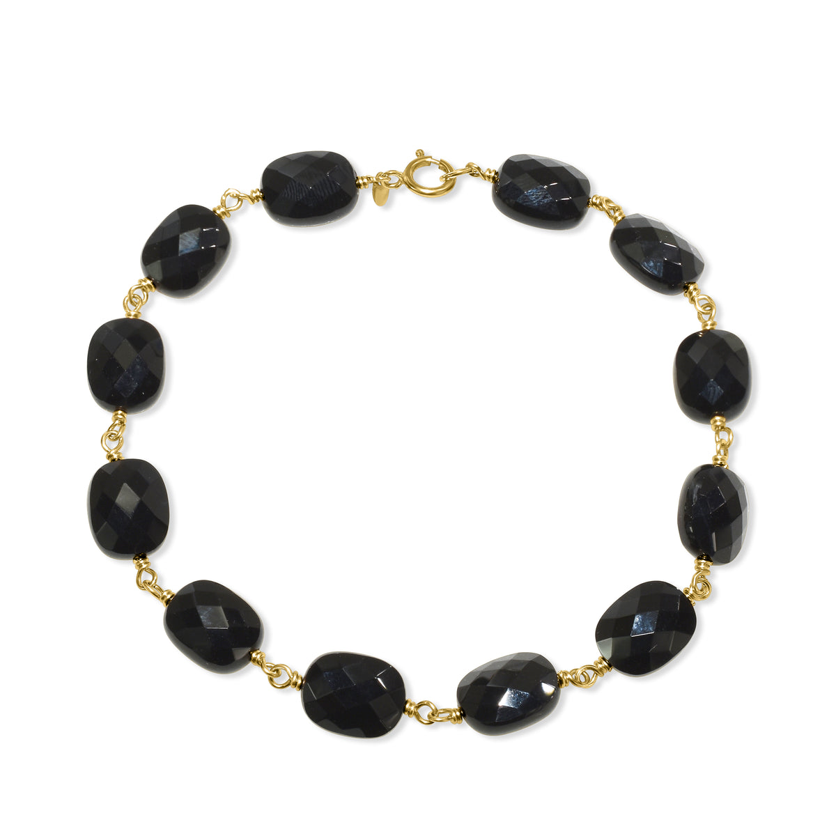 14k Black Onyx Faceted Cushion Link Bracelet