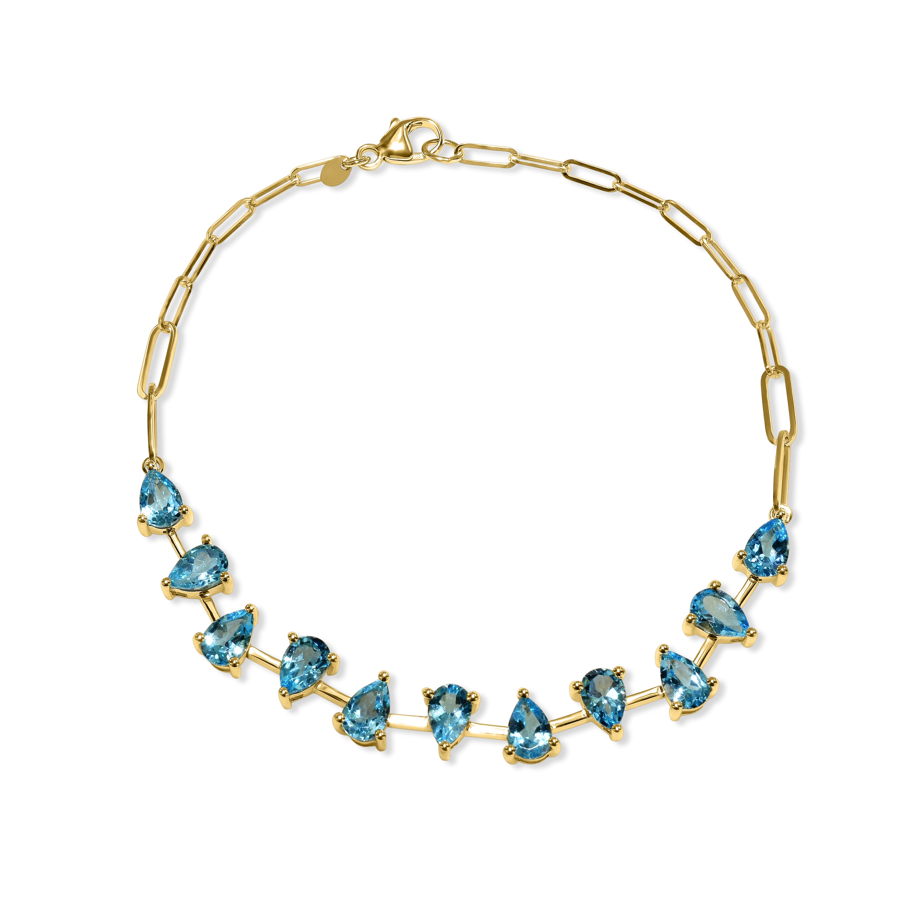14k Swiss Blue Topaz Pear Link Paperclip Bracelet