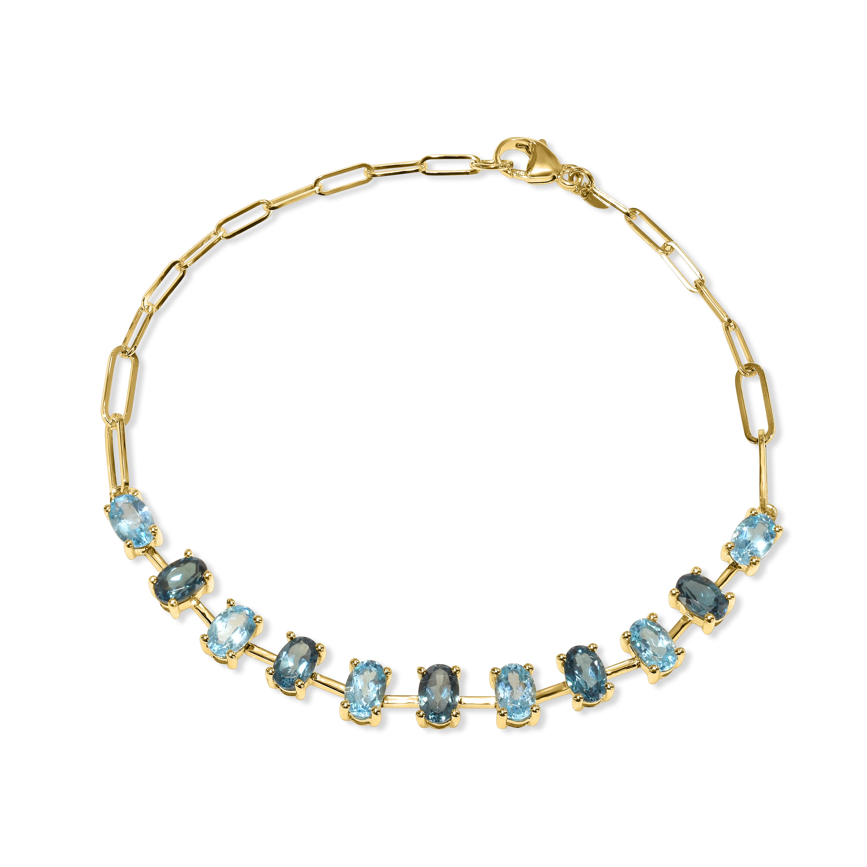 14k Swiss London Blue Topaz Oval 1x1 Link Paperclip Bracelet