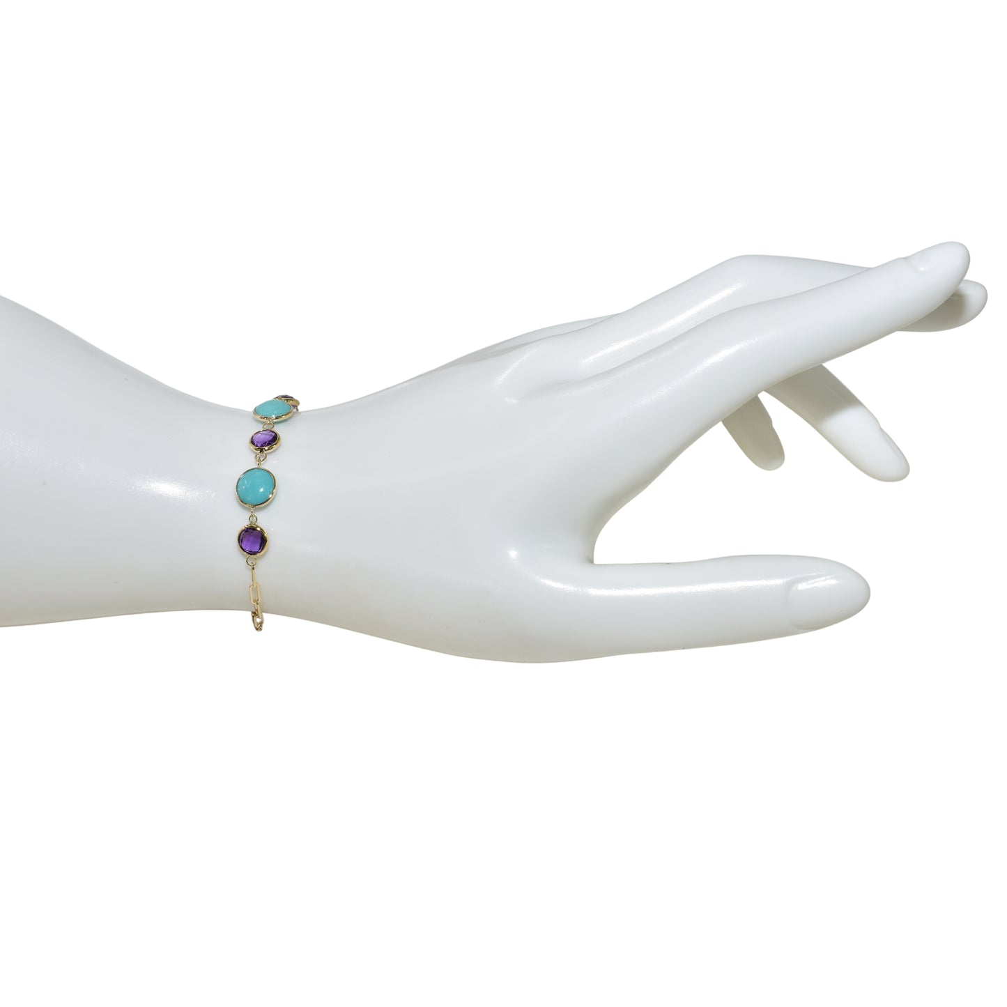 14k African Amethyst Turquoise 5 Piece Link Paperclip Bracelet