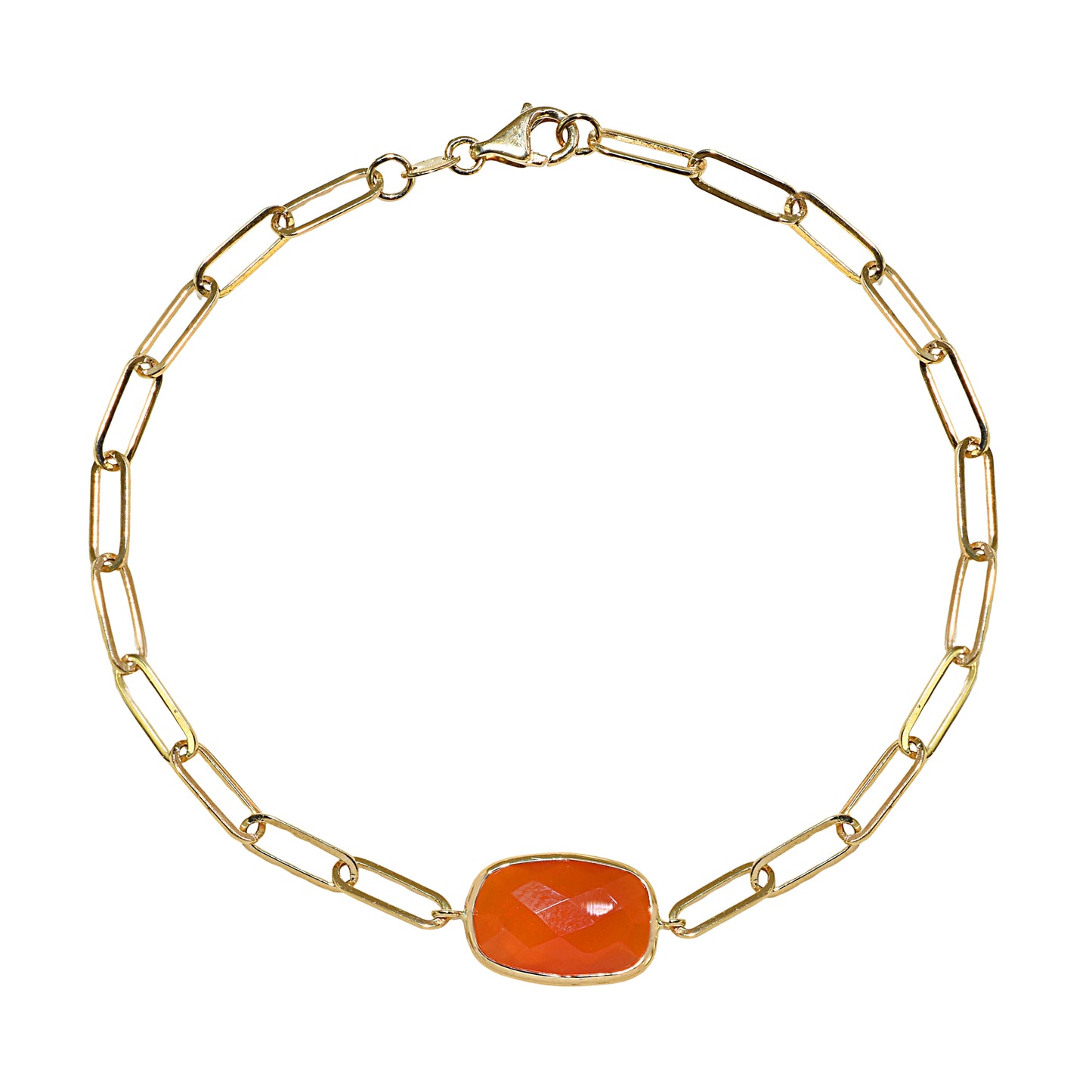 14k Carnelian Cushion Paperclip Bracelet